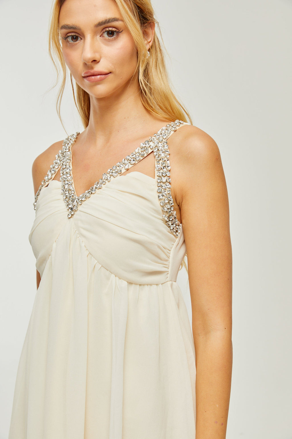 Φόρεμα Με V Λαιμόκοψη Και Στολίδια Roseline Crystal