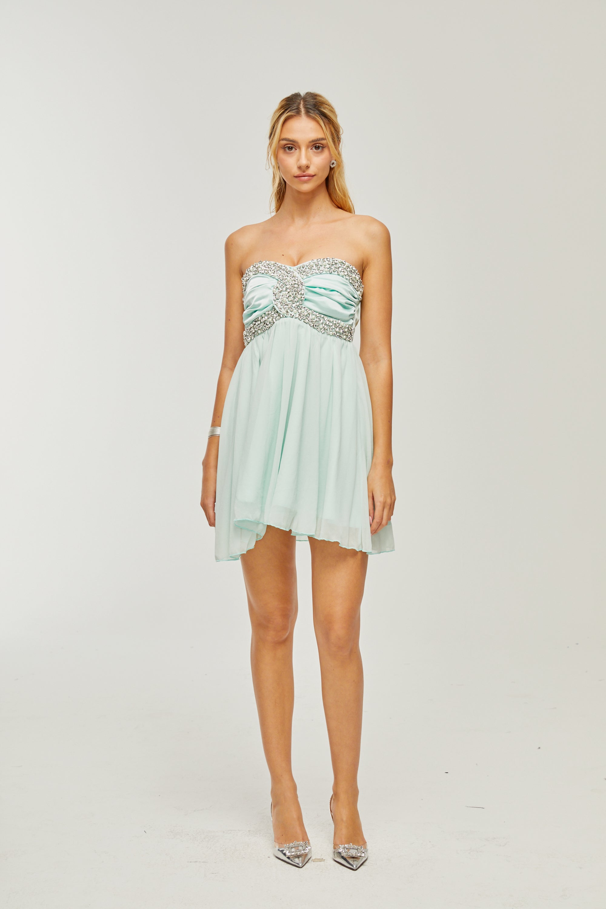 Φόρεμα Priscille Με Κρυστάλλους Και Έξω Ώμους