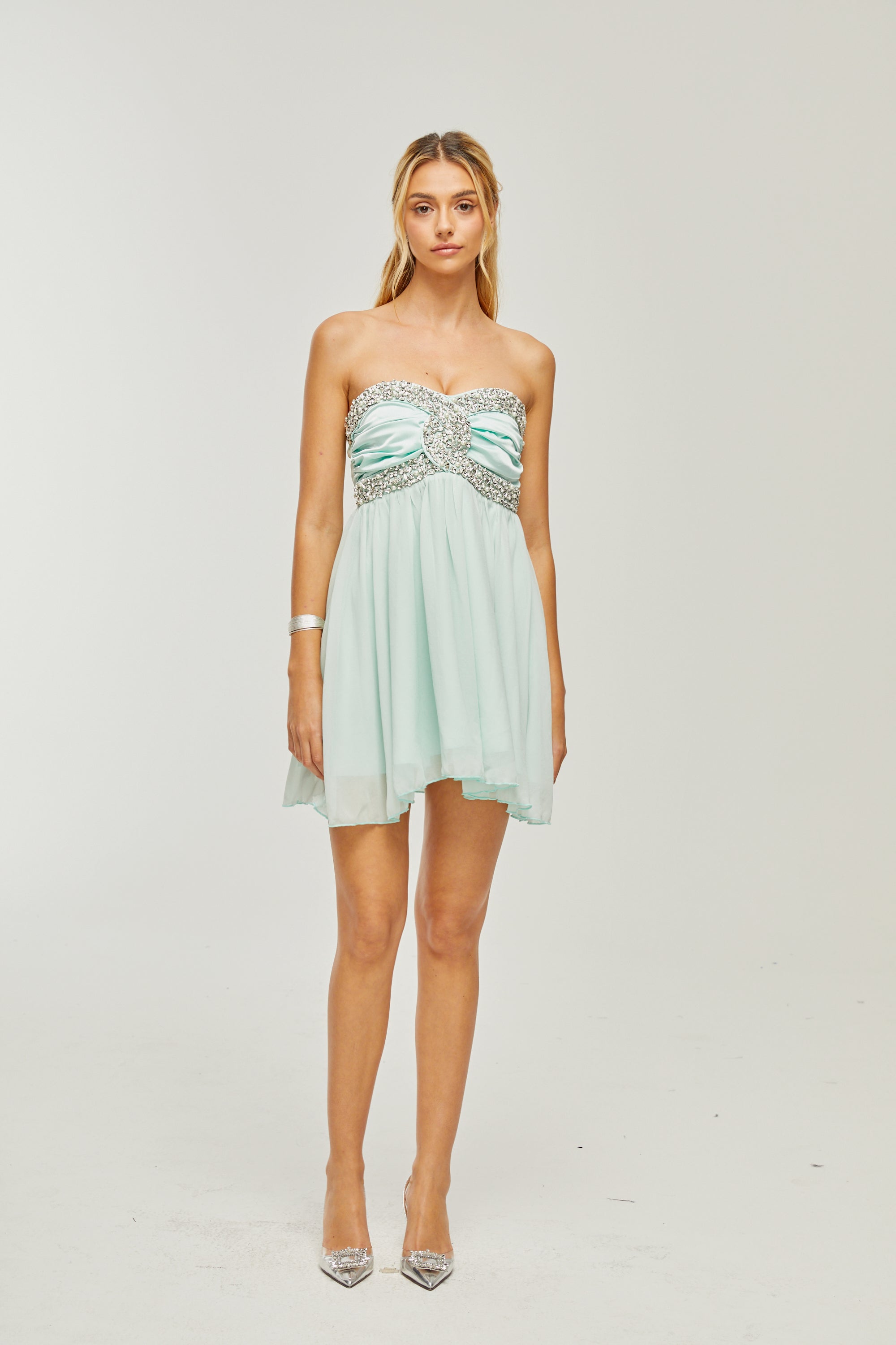 Φόρεμα Priscille Με Κρυστάλλους Και Έξω Ώμους