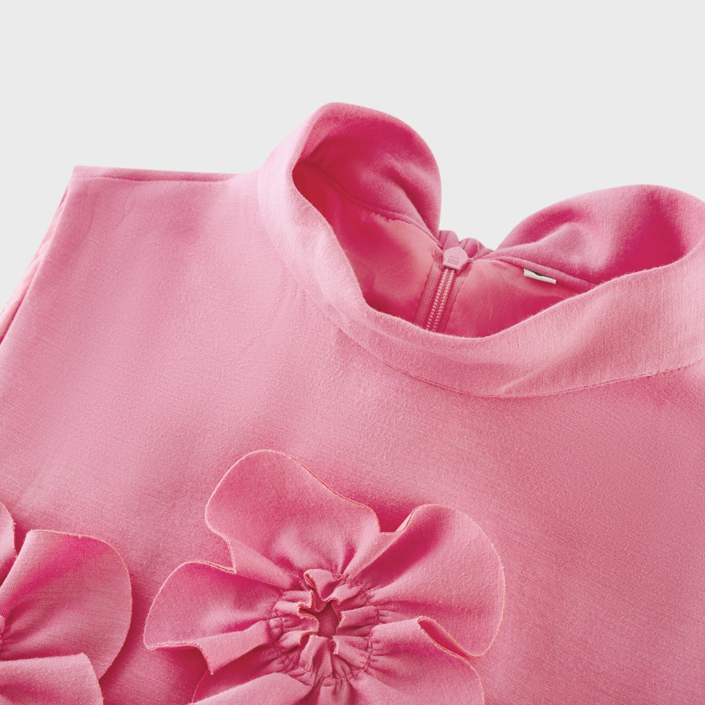 Ροζ Φόρεμα Μάξι Με Παπιγιόν Magali Και Διακοσμητικά Λουλουδιών