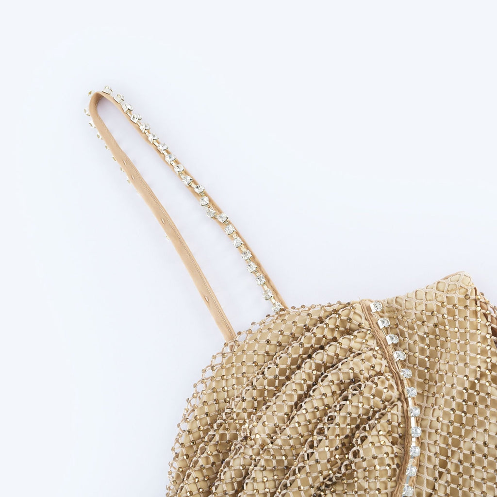 Χρυσό Φόρεμα Μίντι Διακοσμημένο Με Κρύσταλλα Δελφίνι