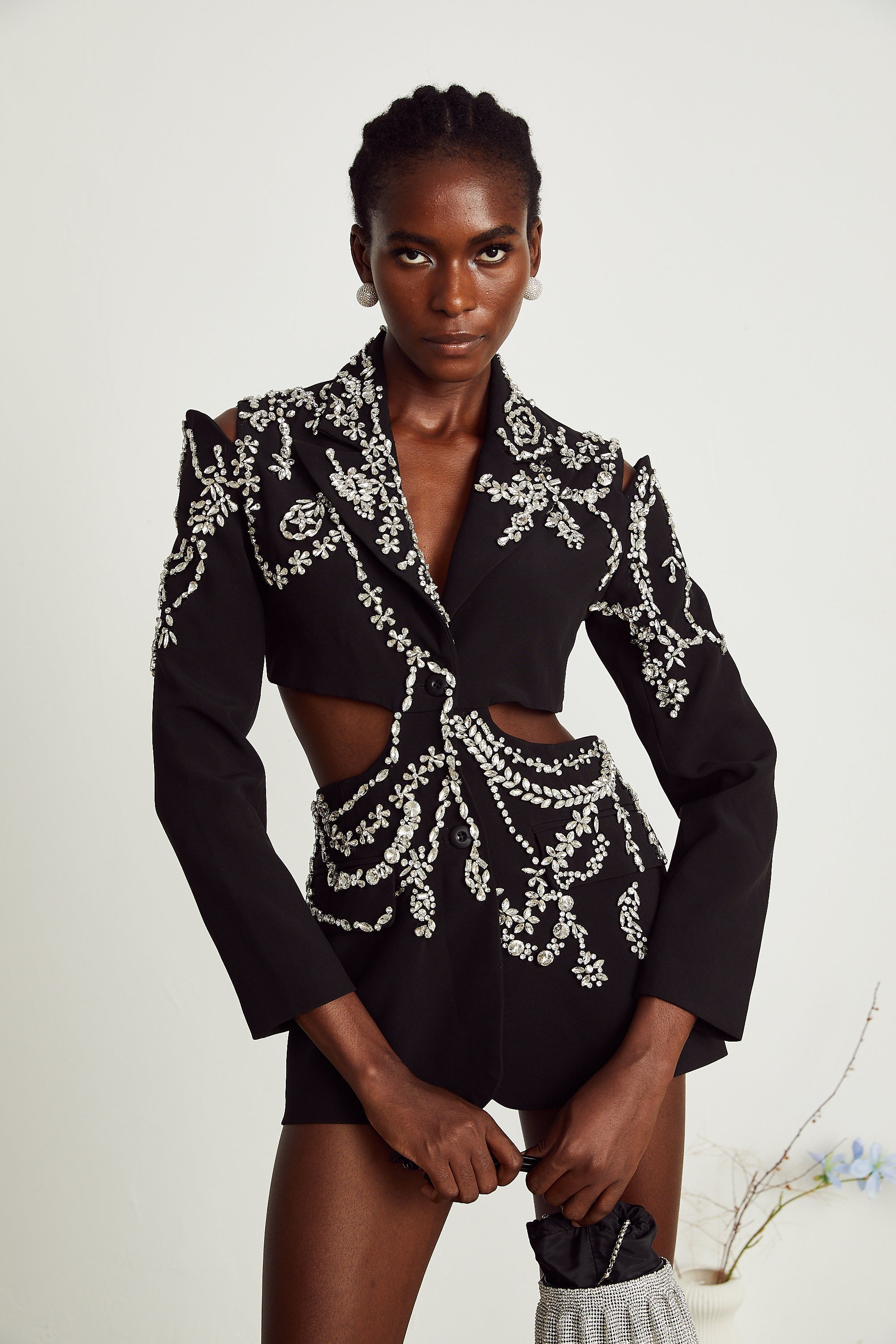 Μαύρο Μπουφάν Audrey Με Κρυστάλλινη Διακόσμηση