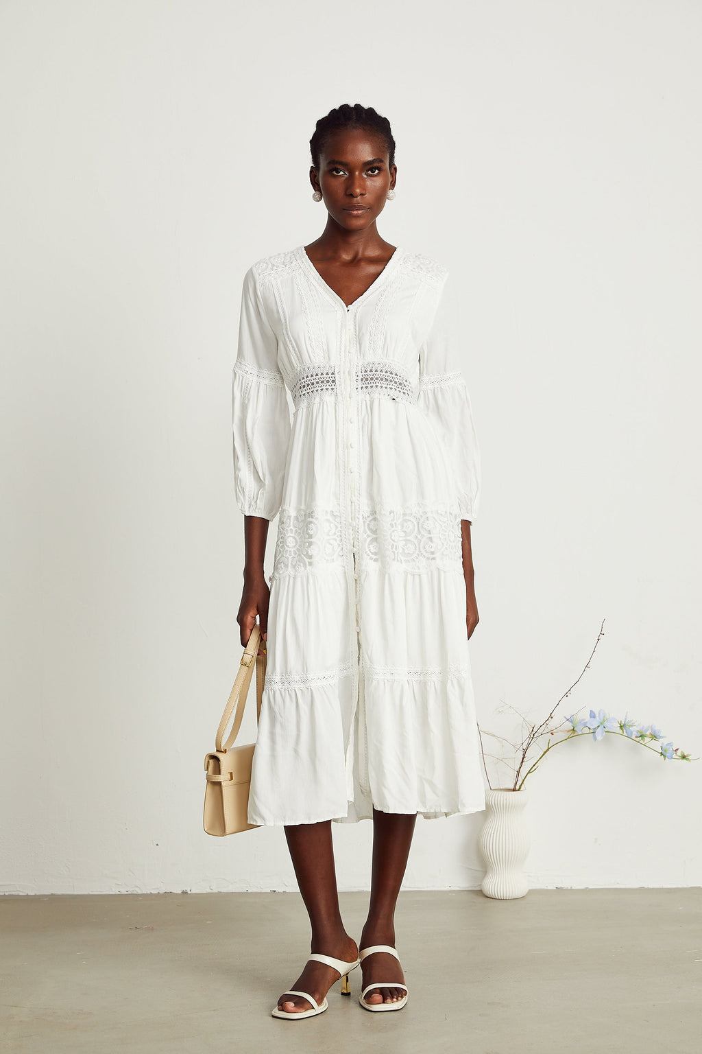 Φόρεμα Μίντι Με Δαντέλα Και Φλοράλ Κέντημα Geneviève