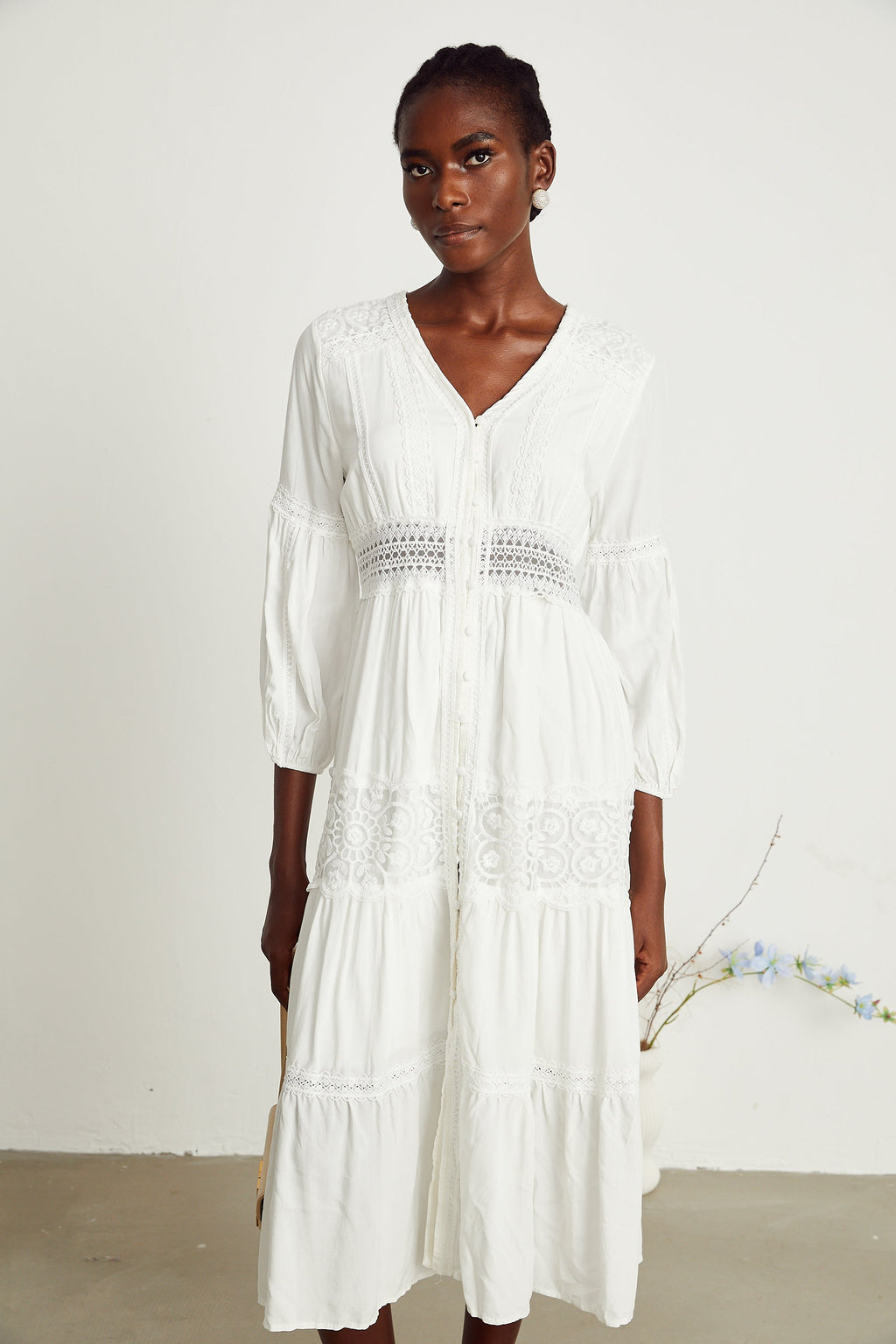 Φόρεμα Μίντι Με Δαντέλα Και Φλοράλ Κέντημα Geneviève