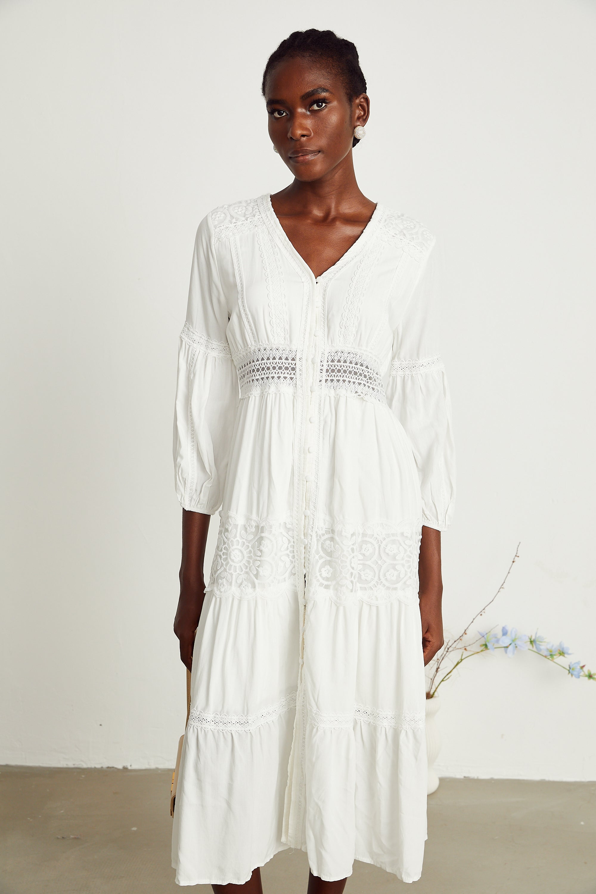 Φόρεμα Μίντι Με Δαντέλα Και Φλοράλ Κέντημα Geneviève