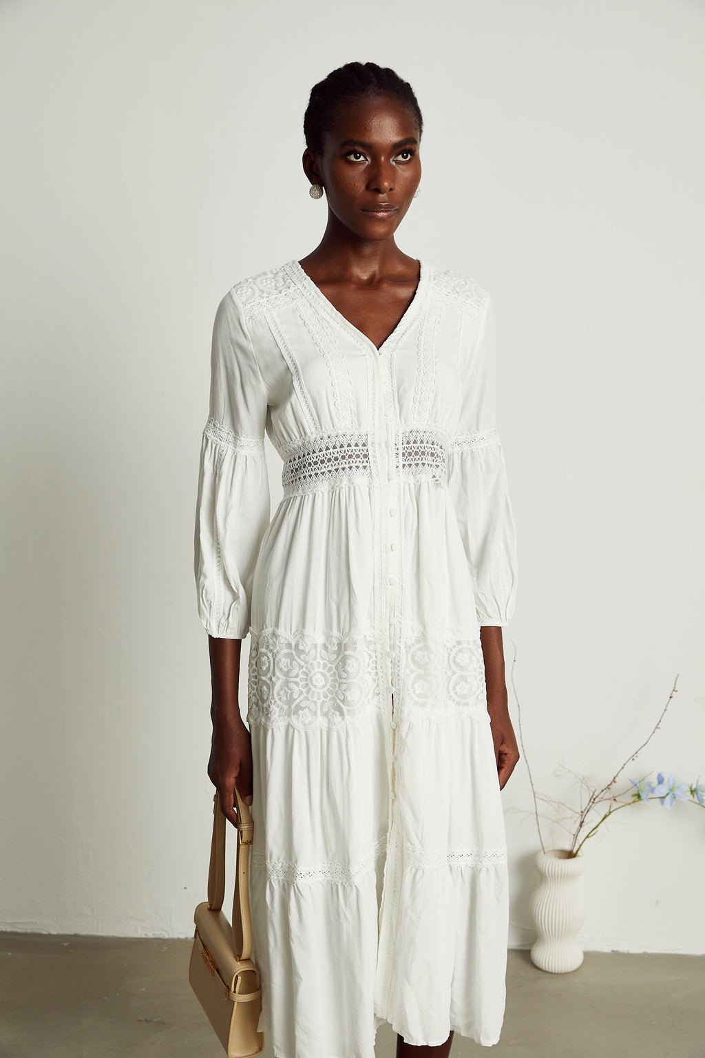 Φόρεμα Μίντι Με Δαντέλα Και Φλοράλ Κέντημα Geneviève