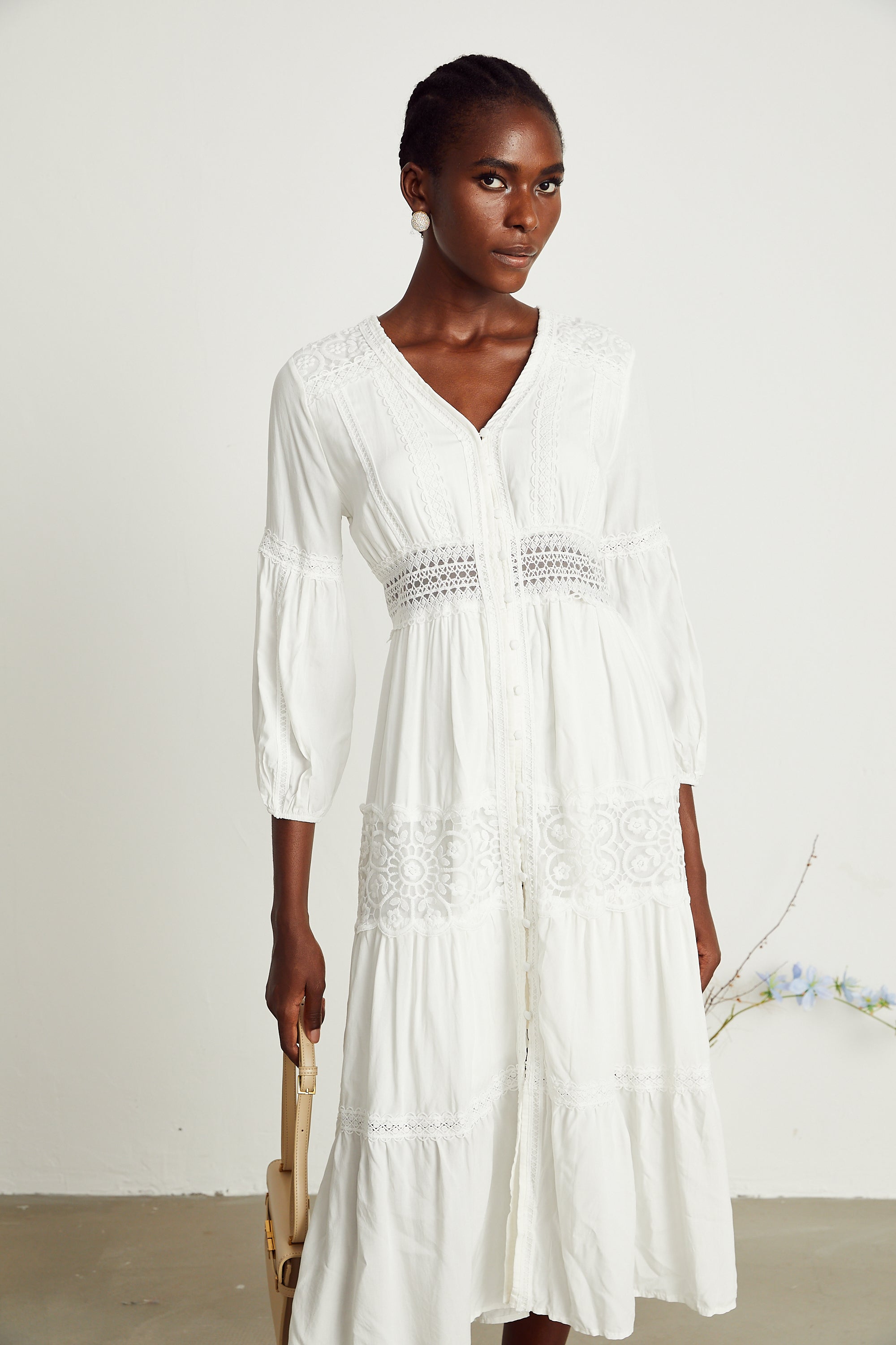 Φόρεμα Μίντι Με Δαντέλα Και Φλοράλ Κέντημα Geneviève