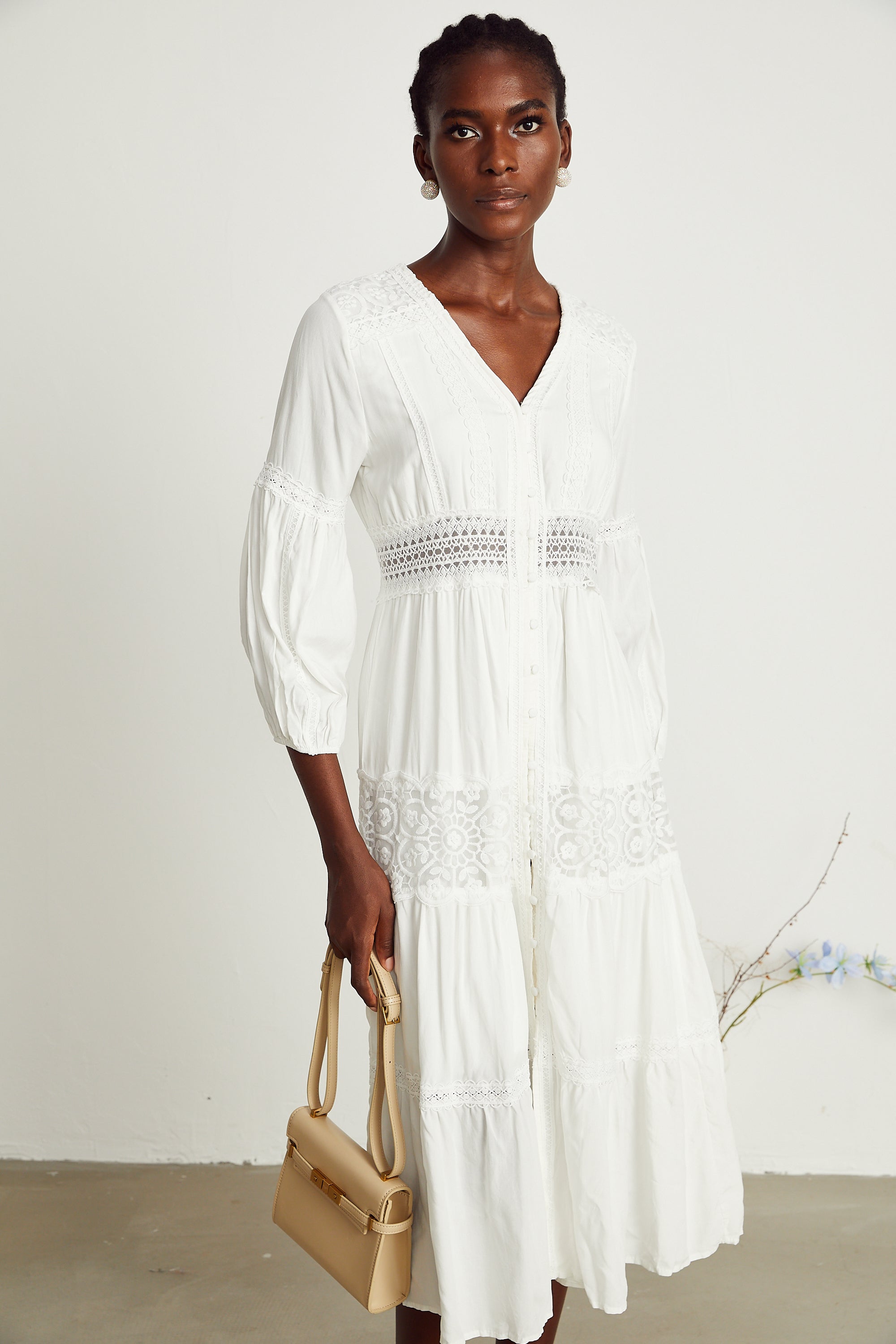 Φόρεμα Μίντι Με Δαντέλα Και Φλοράλ Κέντημα Geneviève