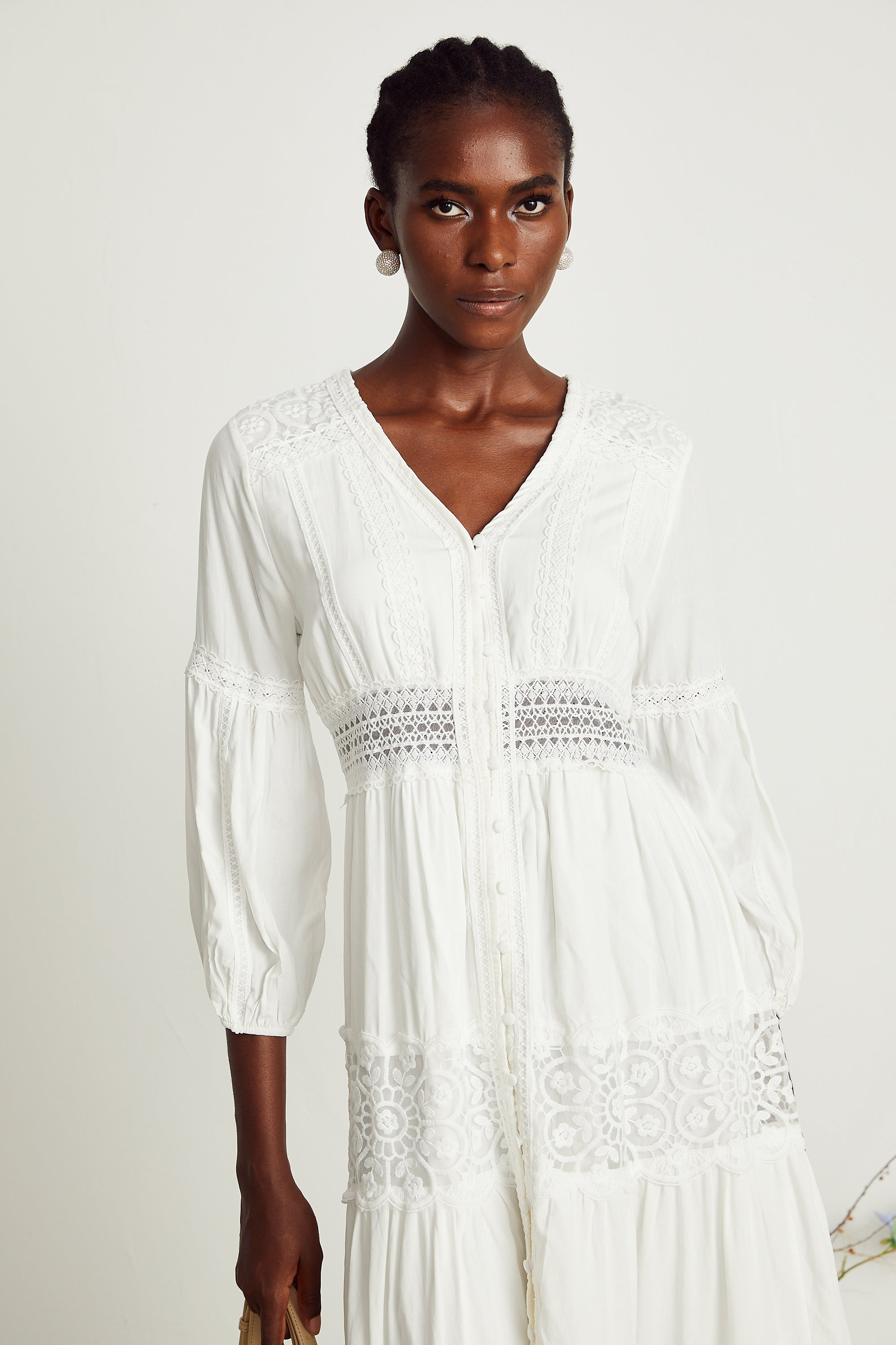 Φόρεμα Μίντι Με Δαντέλα Και Φλοράλ Κέντημα Geneviève