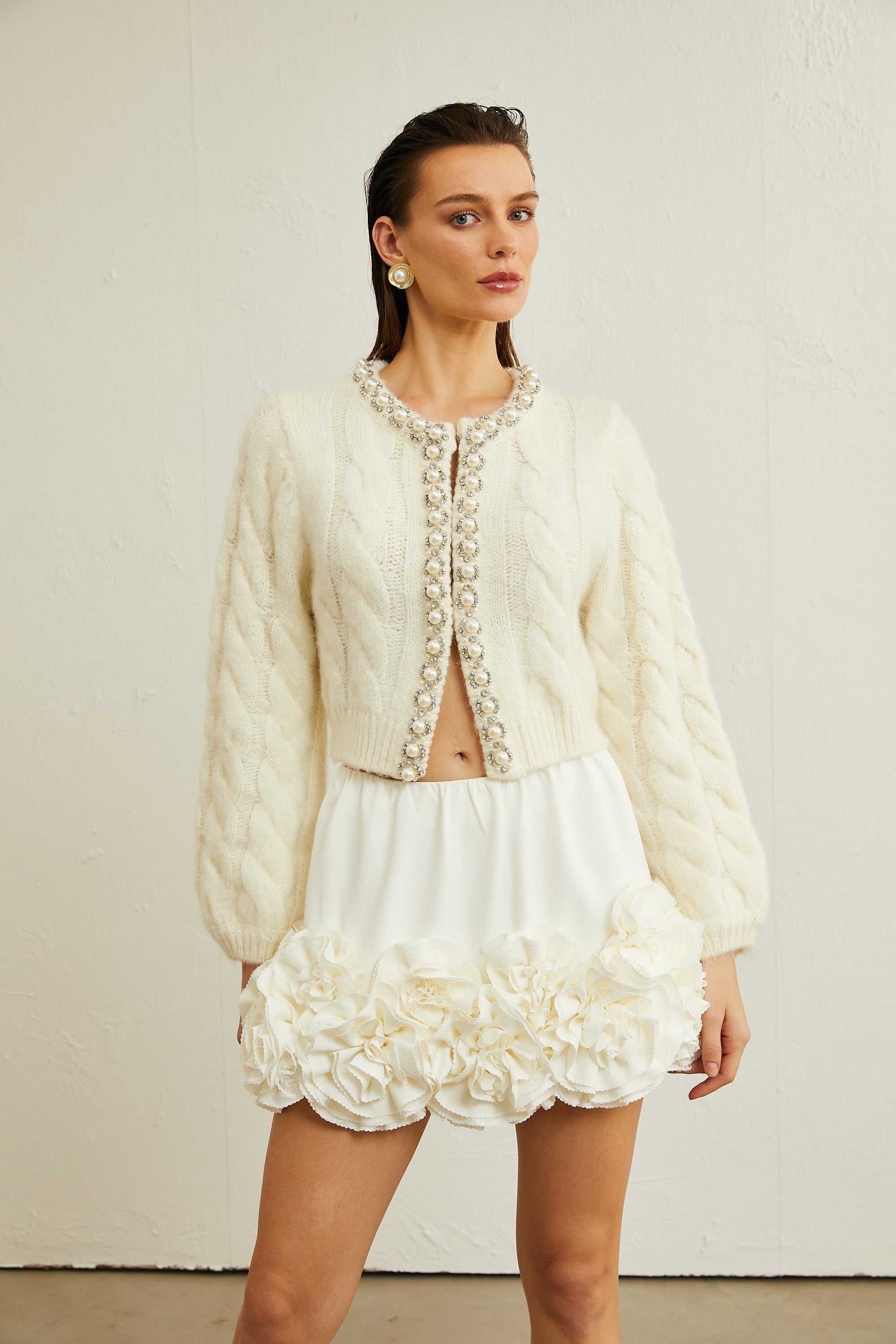 Πλεκτό Μπουφάν Inès Με Κέντημα Faux Pearl