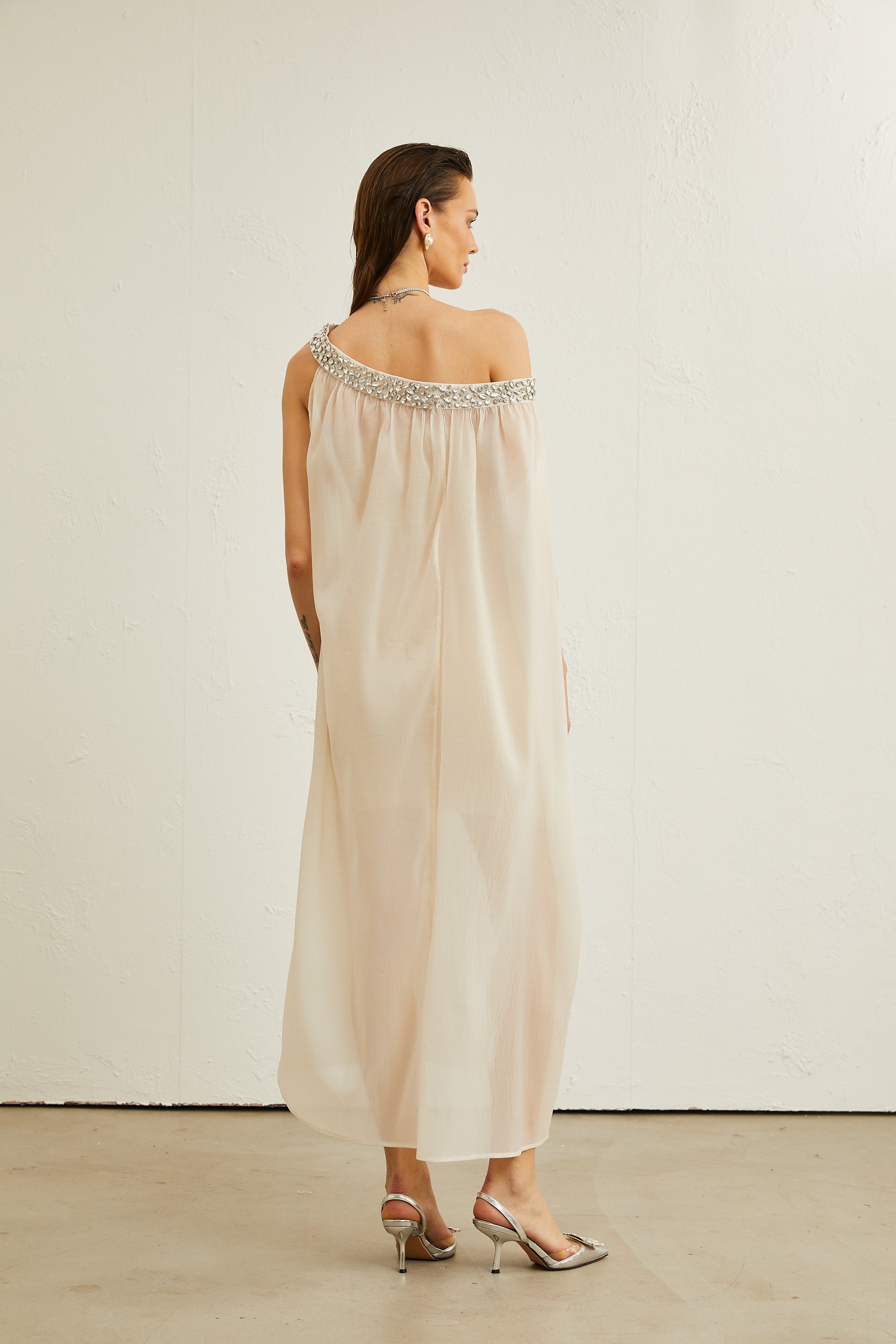 Ημιδιάφανο Μίντι Φόρεμα Διακοσμημένο Με Κρύσταλλα Austen