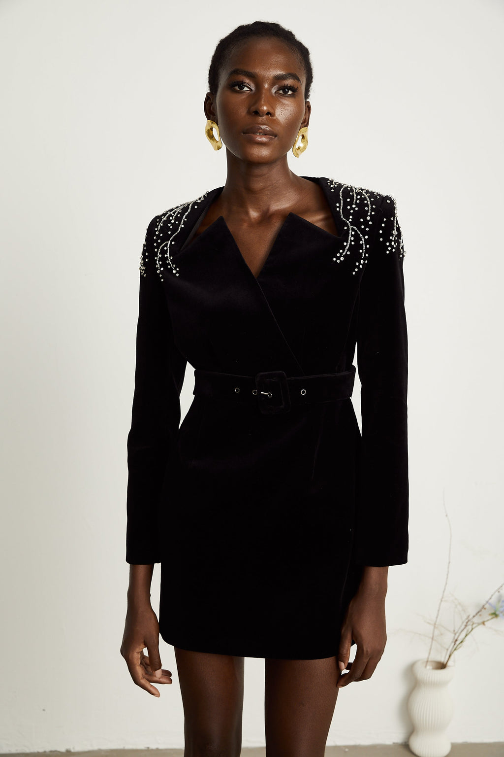 Μίνι Φόρεμα Από Βελούδο Με Μαύρο Κρύσταλλο Και Κοσμήματα Émilie