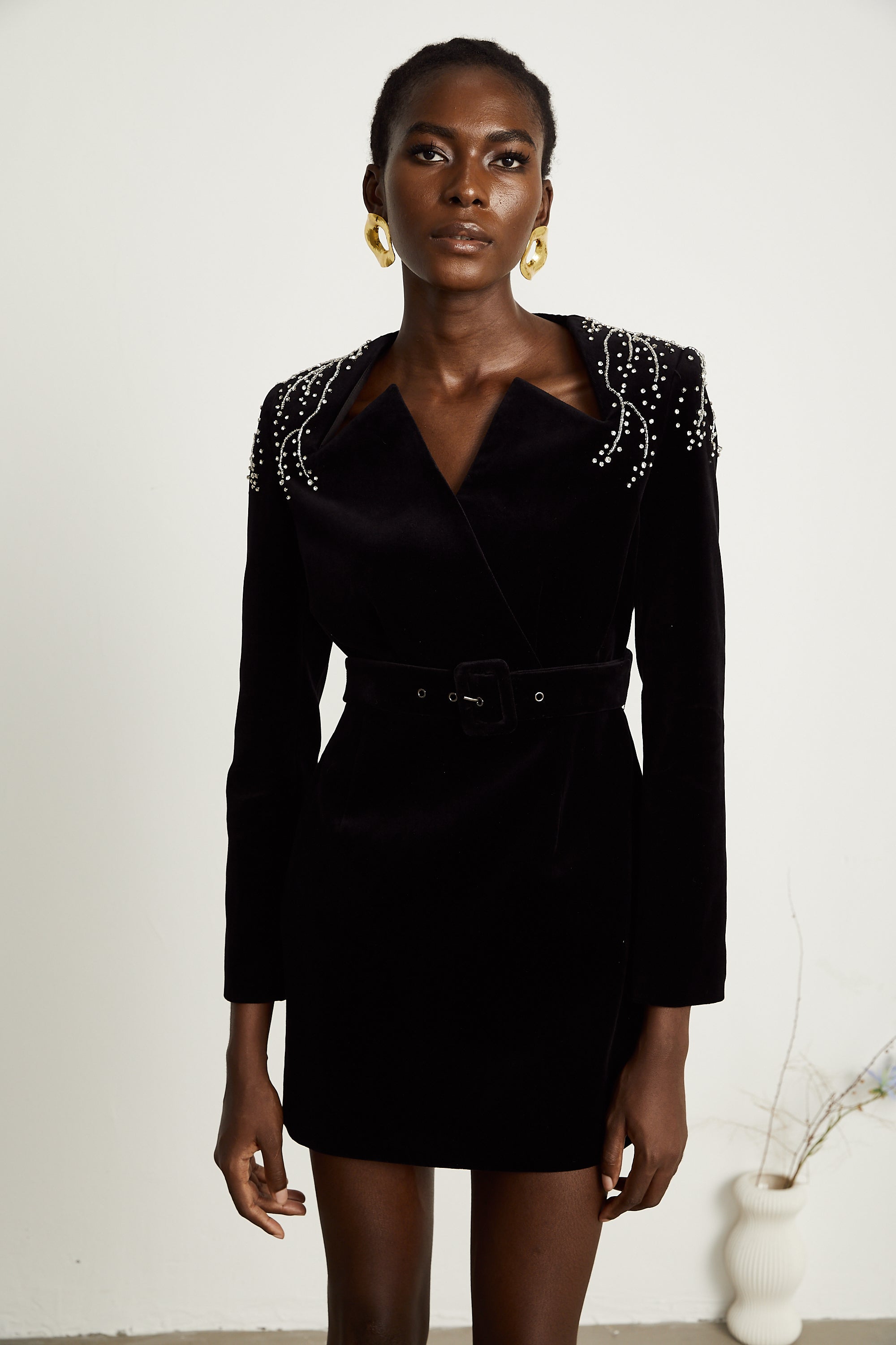 Μίνι Φόρεμα Από Βελούδο Με Μαύρο Κρύσταλλο Και Κοσμήματα Émilie