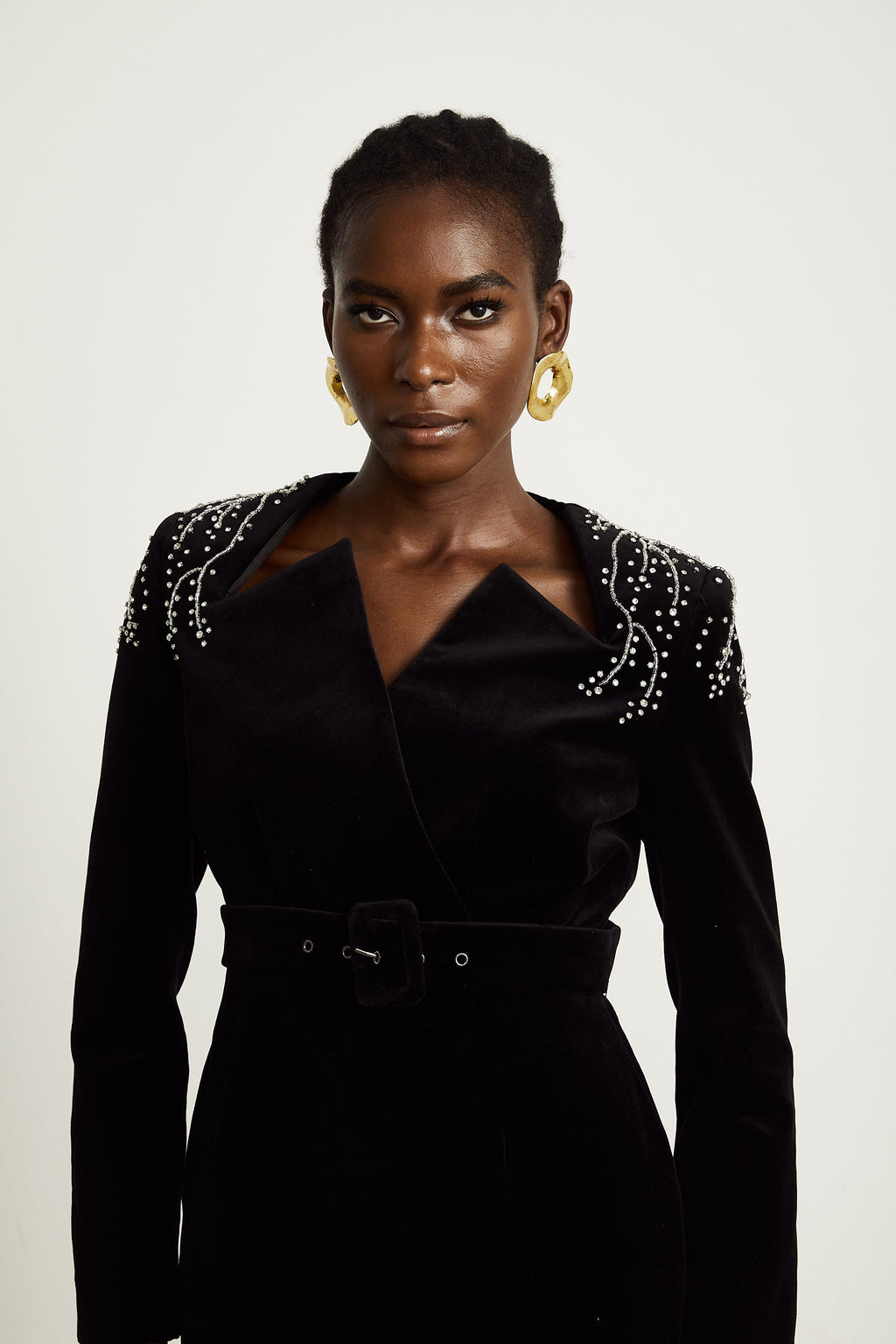 Μίνι Φόρεμα Από Βελούδο Με Μαύρο Κρύσταλλο Και Κοσμήματα Émilie