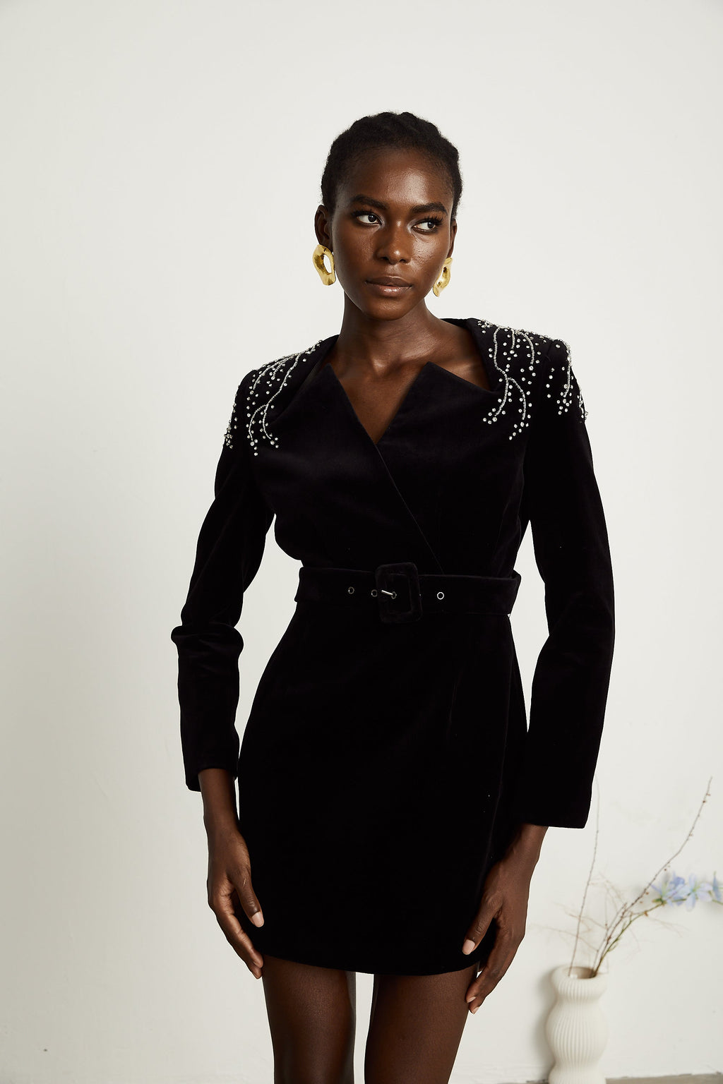 Μίνι Φόρεμα Από Βελούδο Με Μαύρο Κρύσταλλο Και Κοσμήματα Émilie