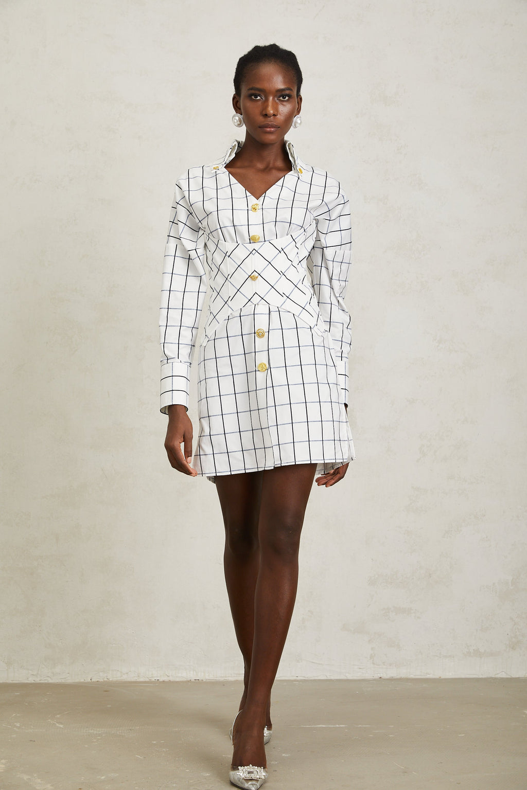 Λευκό Καρό Μίνι Φόρεμα Quintina