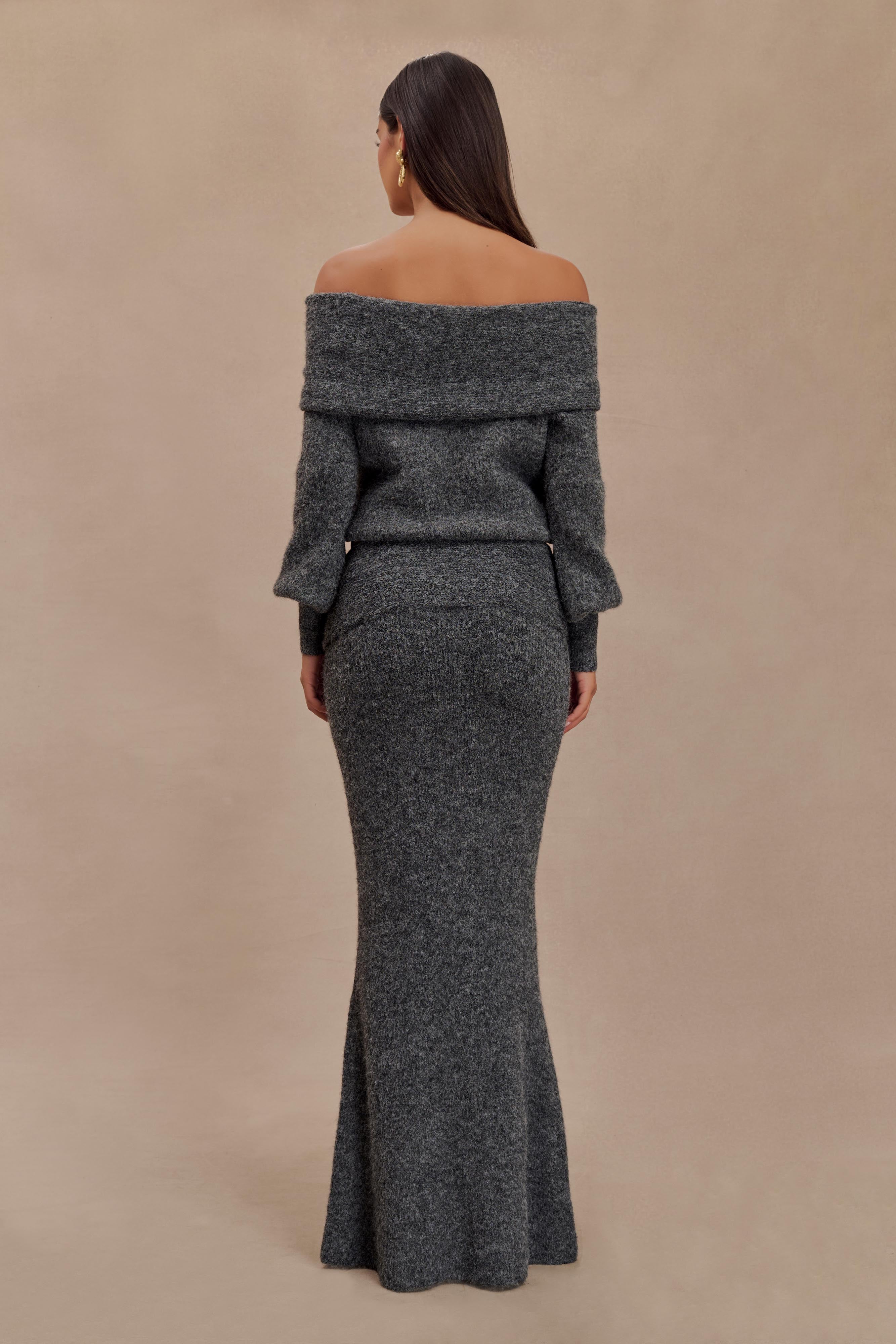 Φούστα Levaru Charlotte Με Πλεκτή Μάξι Επένδυση - Ανθρακί