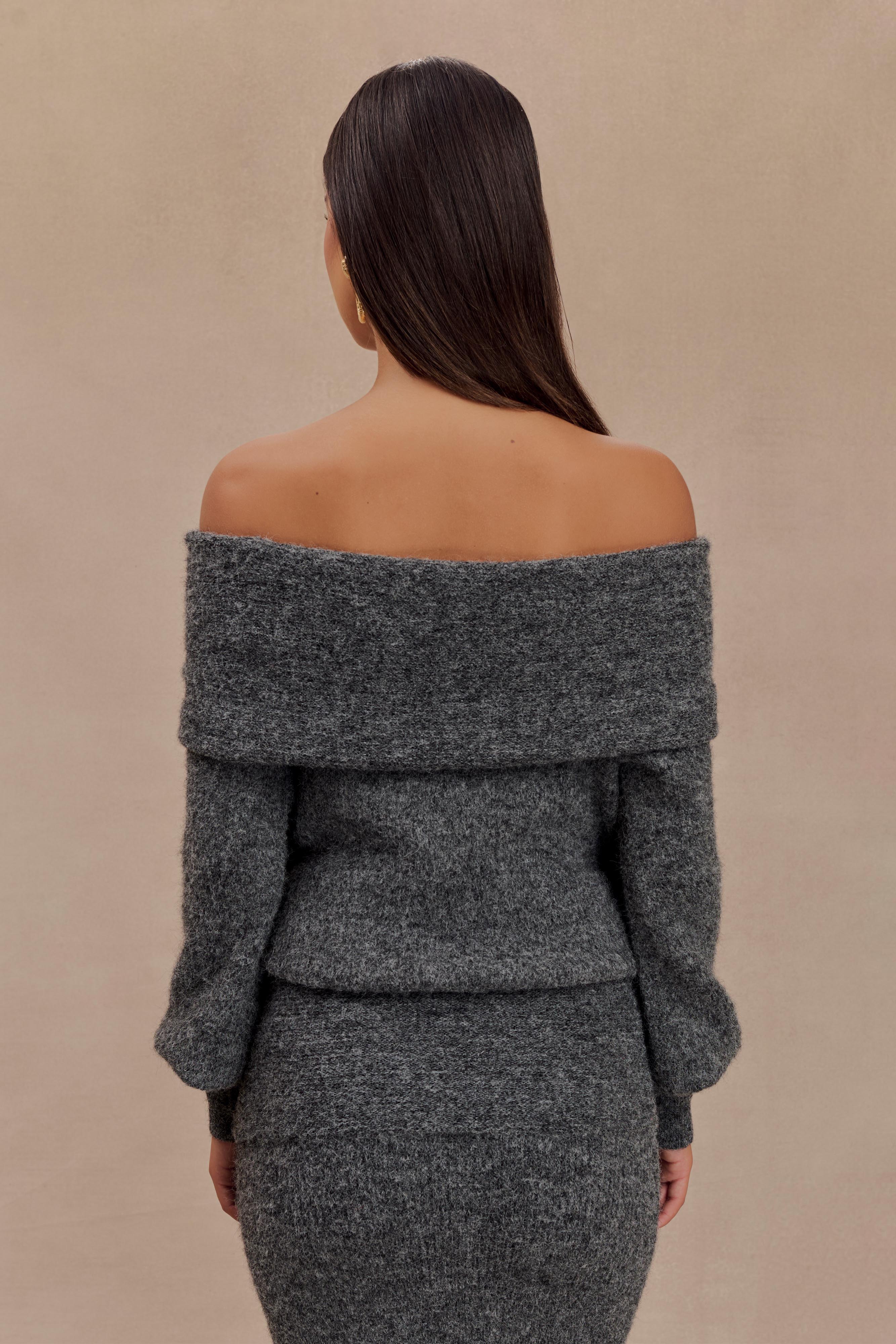 Levaru Charlotte Μπλούζα Με Μακριά Μανίκια Και Έξω Ώμους - Charcoal Marle