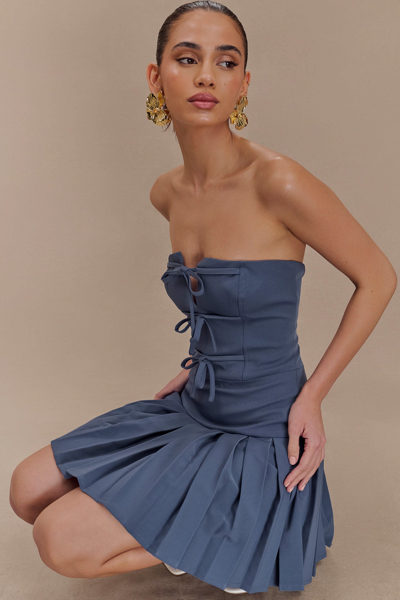 Μίνι Φόρεμα Naya Gathered - Ατσάλινο