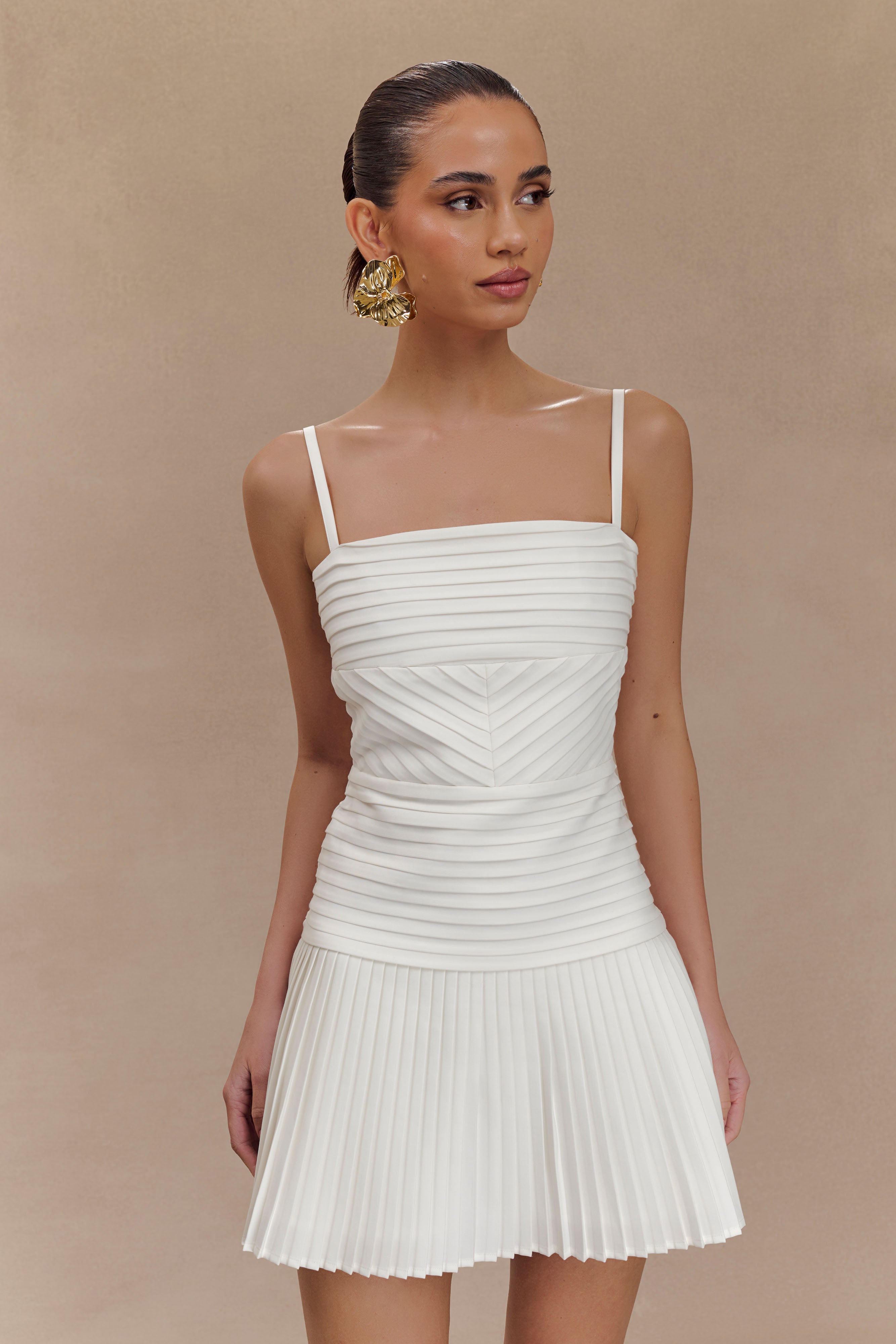 Μίνι Φόρεμα Rylee Με Πολλαπλές Πλισέ - Λευκό