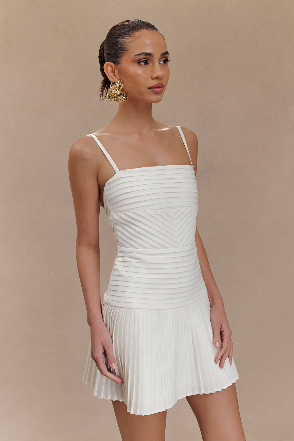Μίνι Φόρεμα Rylee Με Πολλαπλές Πλισέ - Λευκό