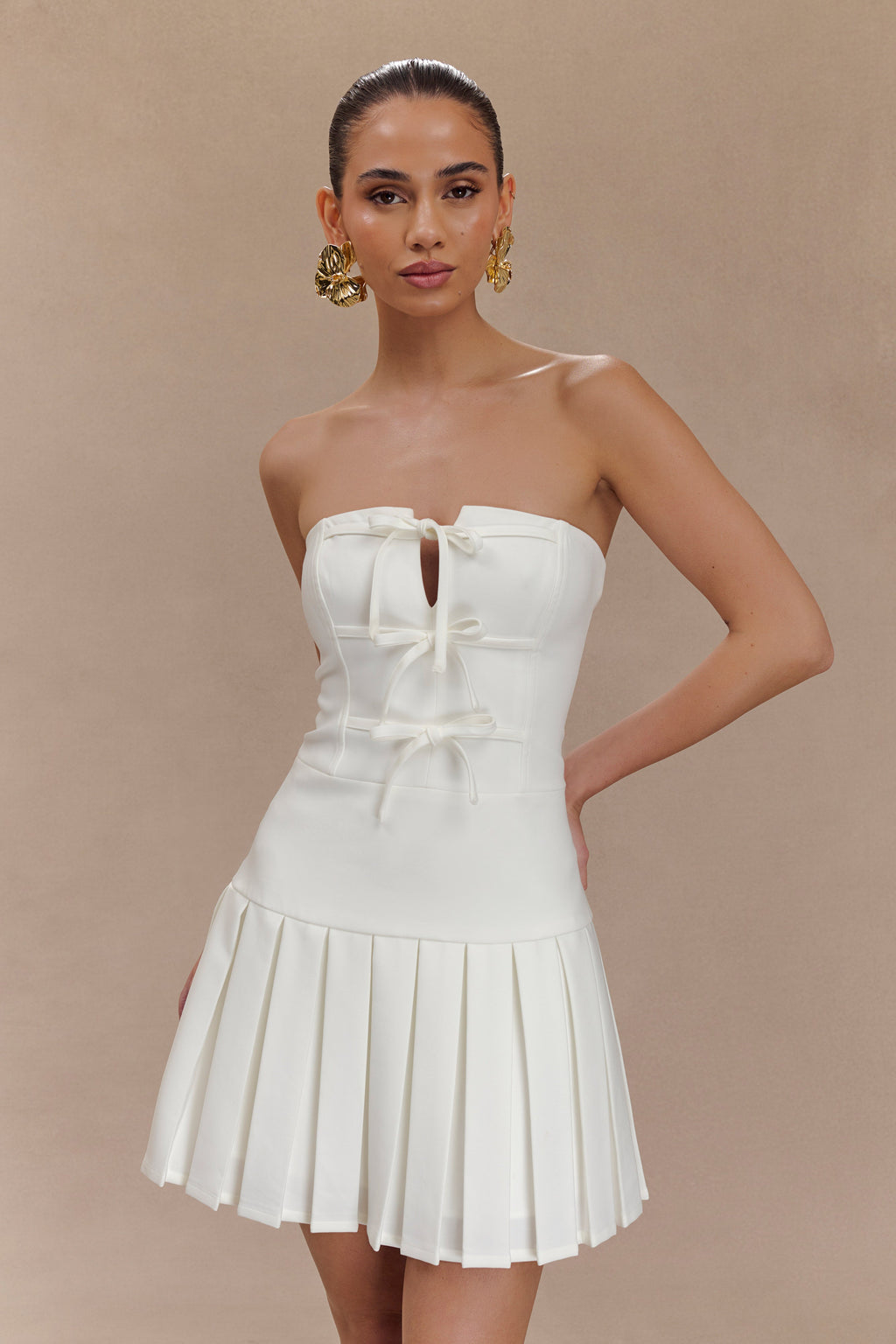 Μίνι Φόρεμα Naya Gathered - Λευκό