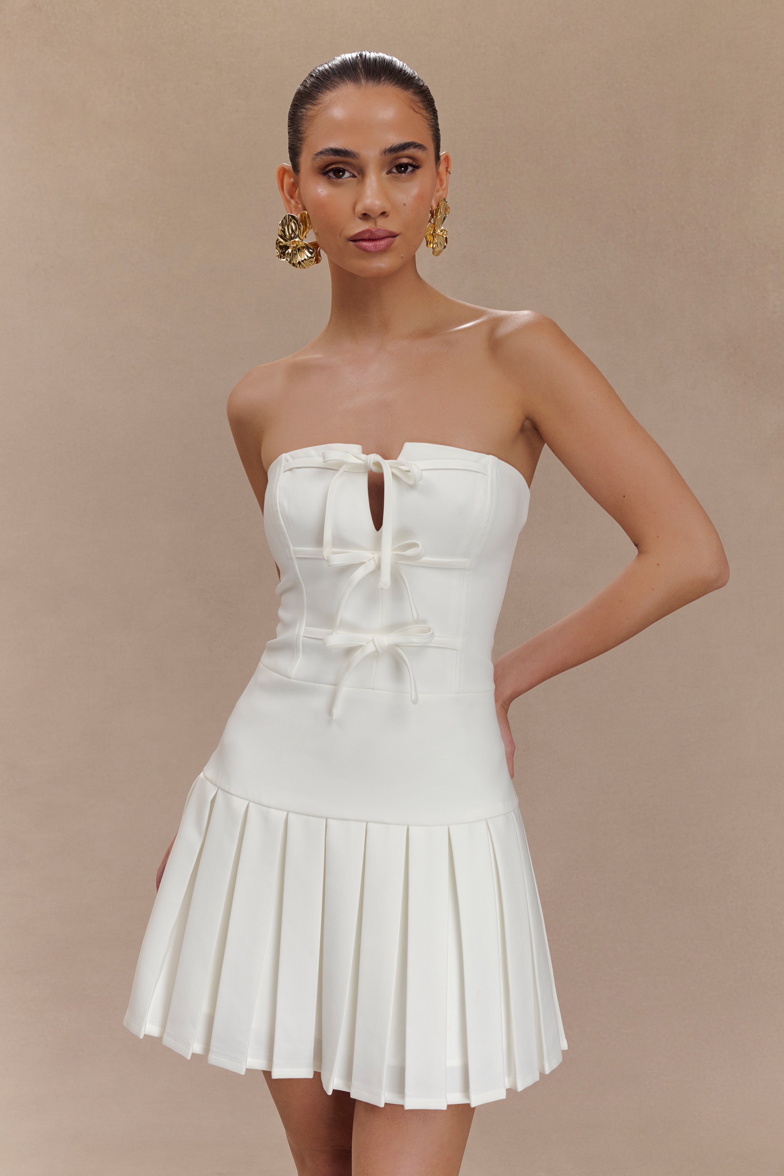 Μίνι Φόρεμα Naya Gathered - Λευκό