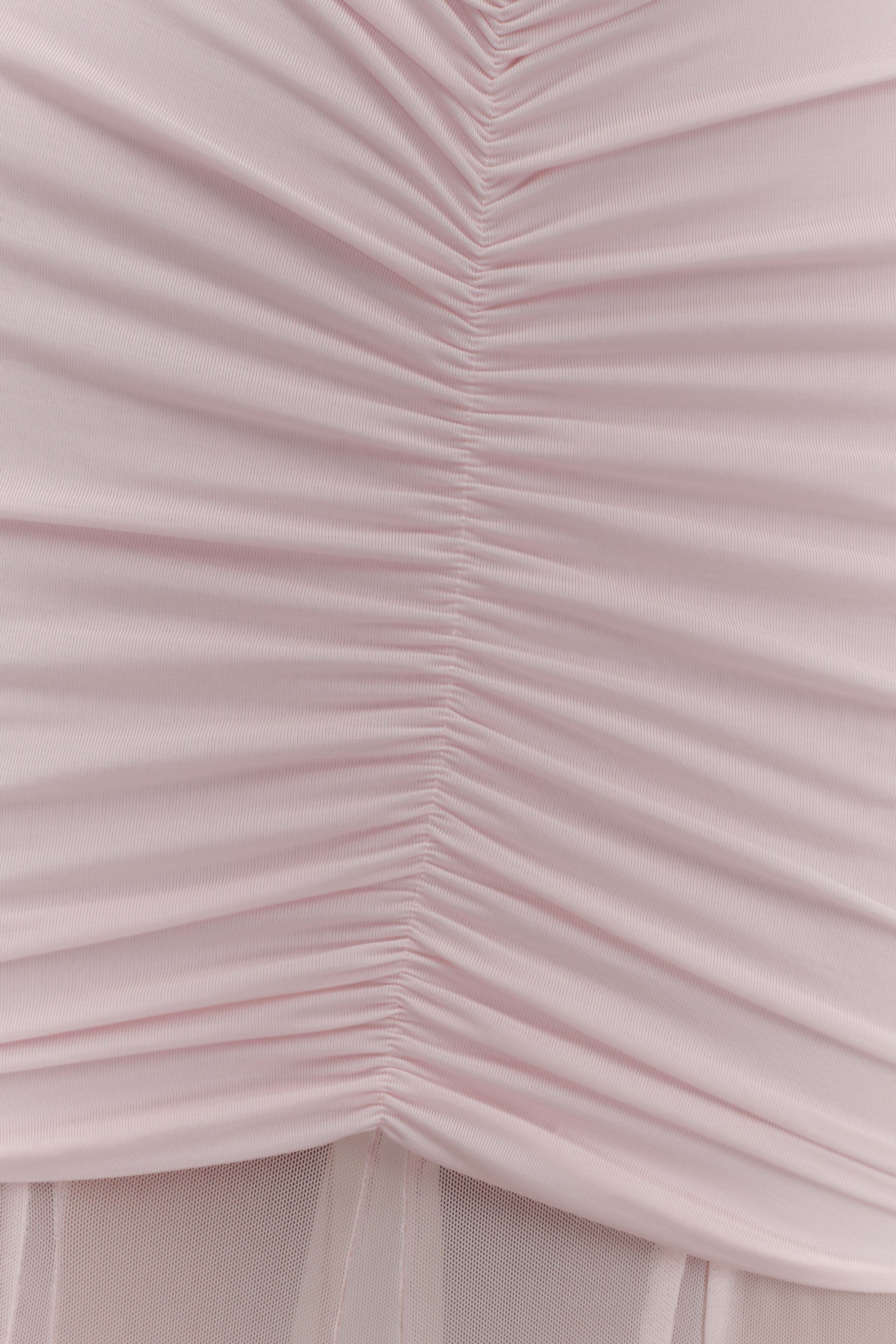 Φόρεμα Μάξι Με Στενό Και Έξω Ώμο Hazar Με Δίχτυ - Ανοιχτό Ροζ