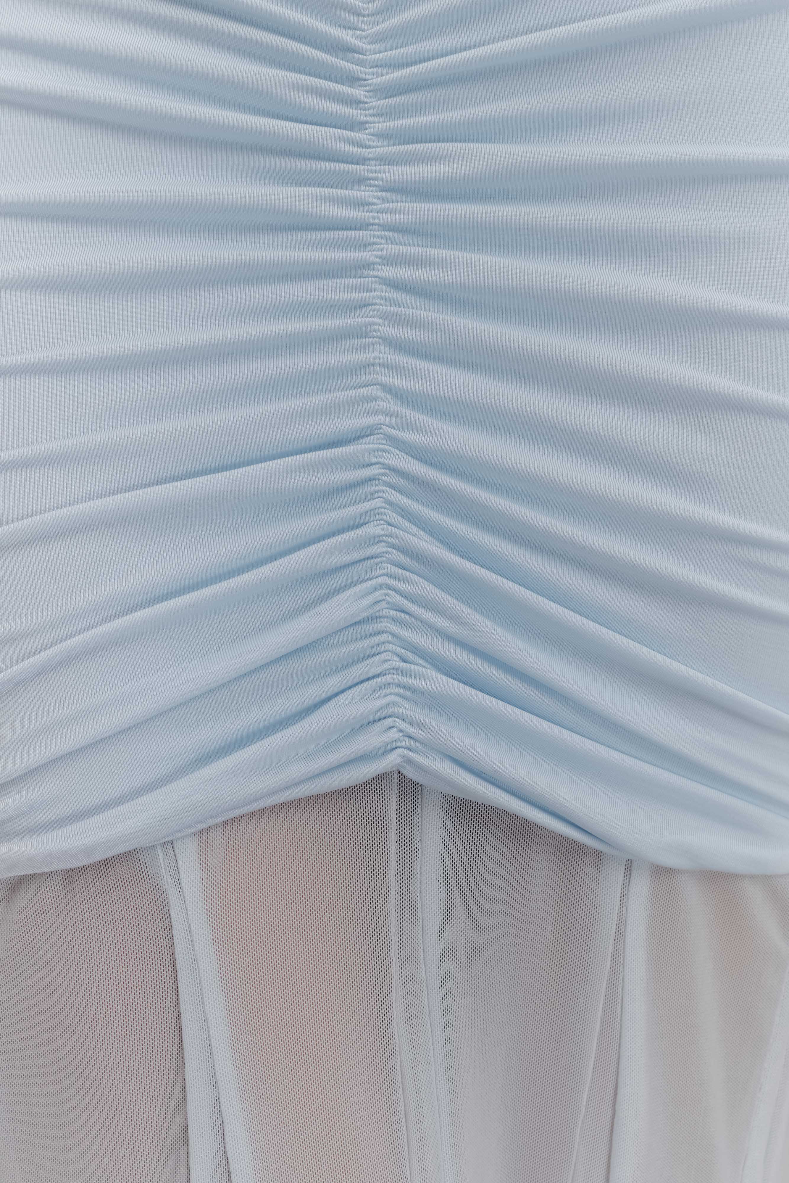 Hazar Μακρύ Φόρεμα Με Στενή Σόλα Και Δίχτυ, Έξω Ώμους - Ανοιχτό Μπλε