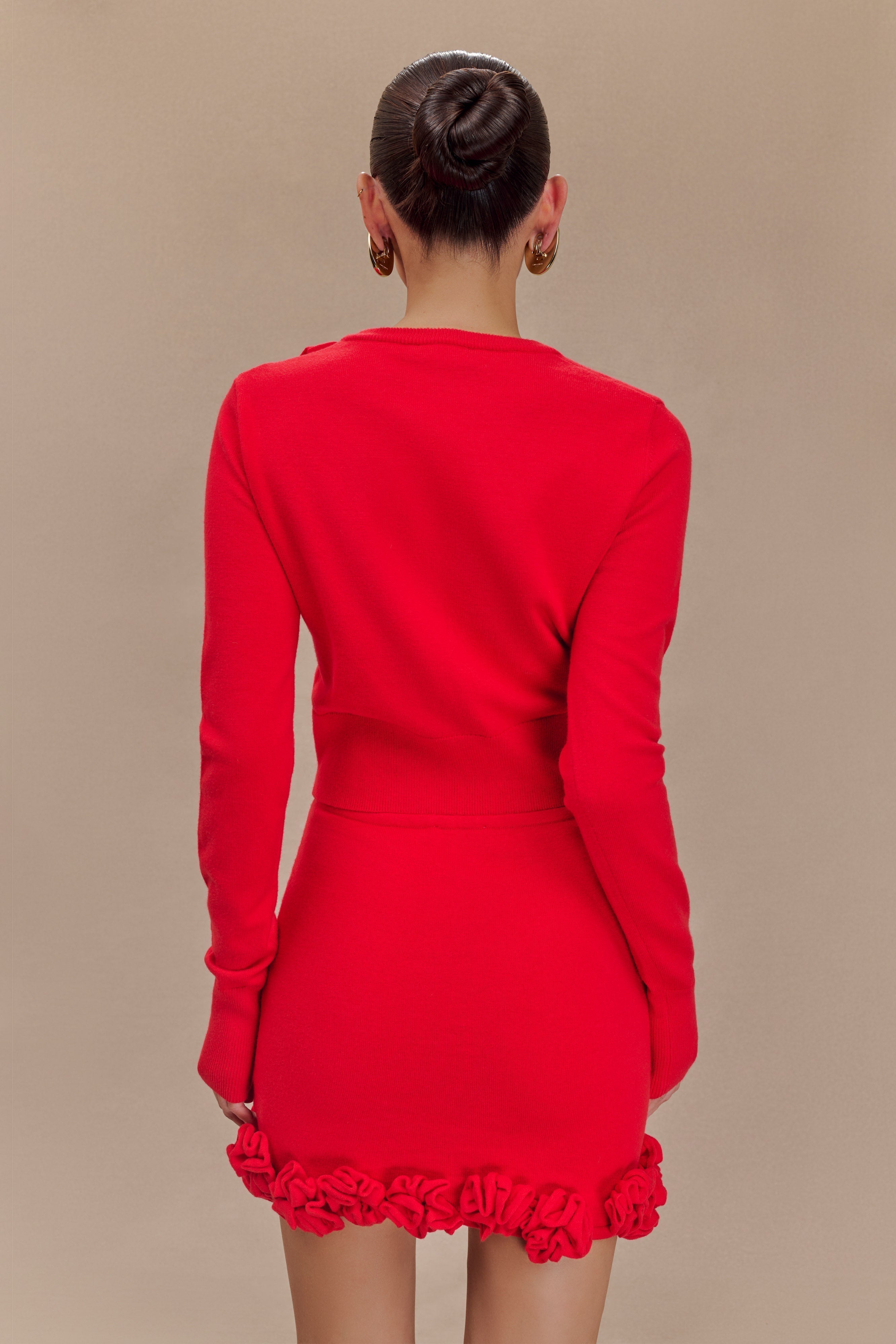 Πλεκτή Ζακέτα Gianna Με Λουλούδια - Κόκκινη