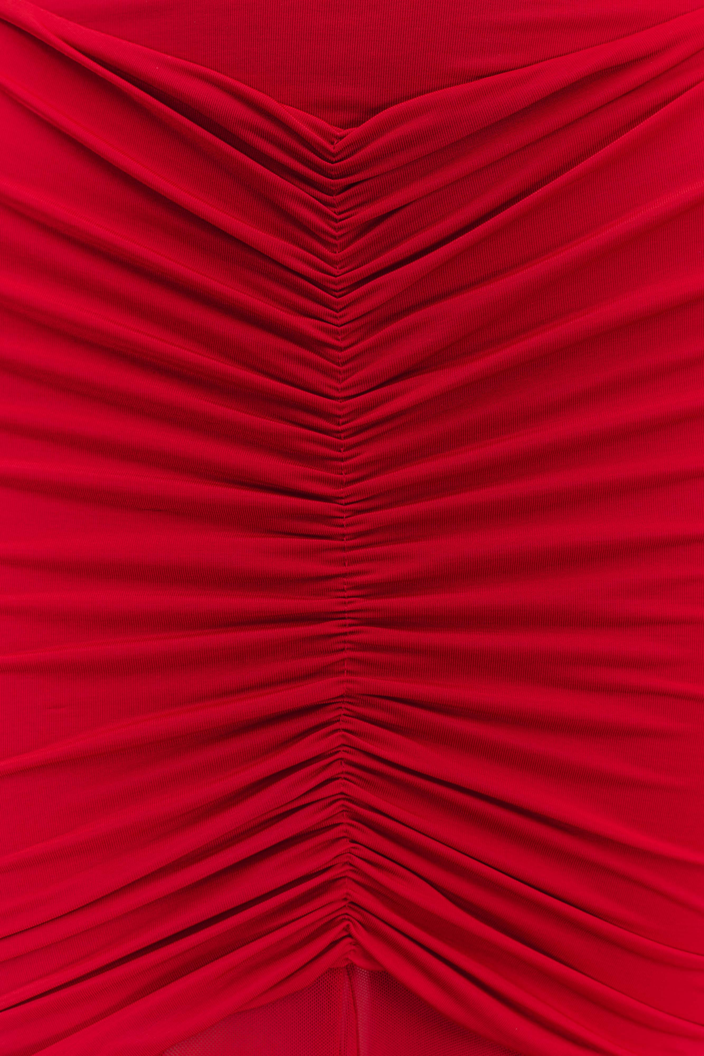 Φόρεμα Με Στενό Και Δίχτυ Hazar, Μακριά, Έξω Ώμους - Yakut