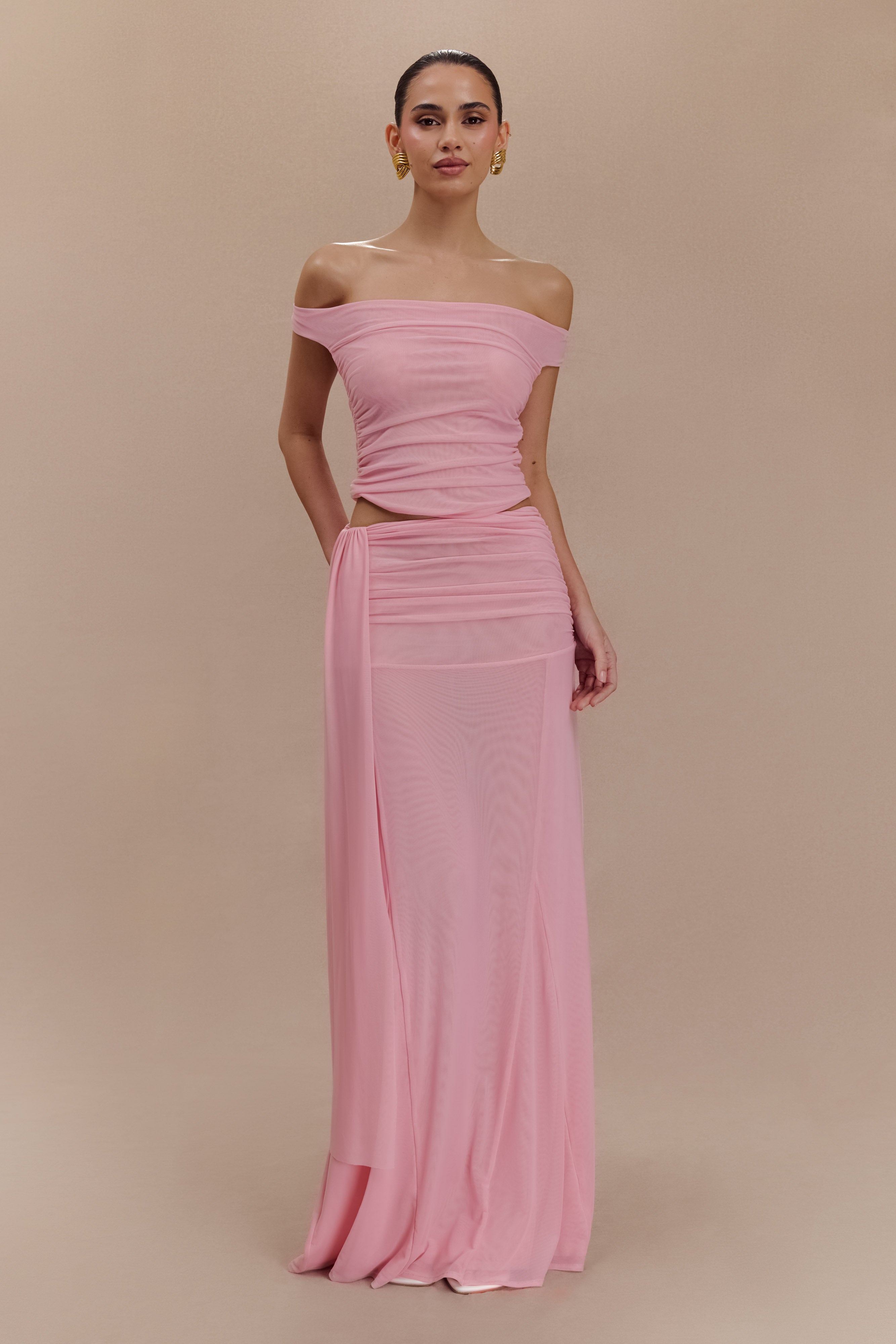 Brooklyn Fishnet Crop Top - Ροζ Καραμέλας