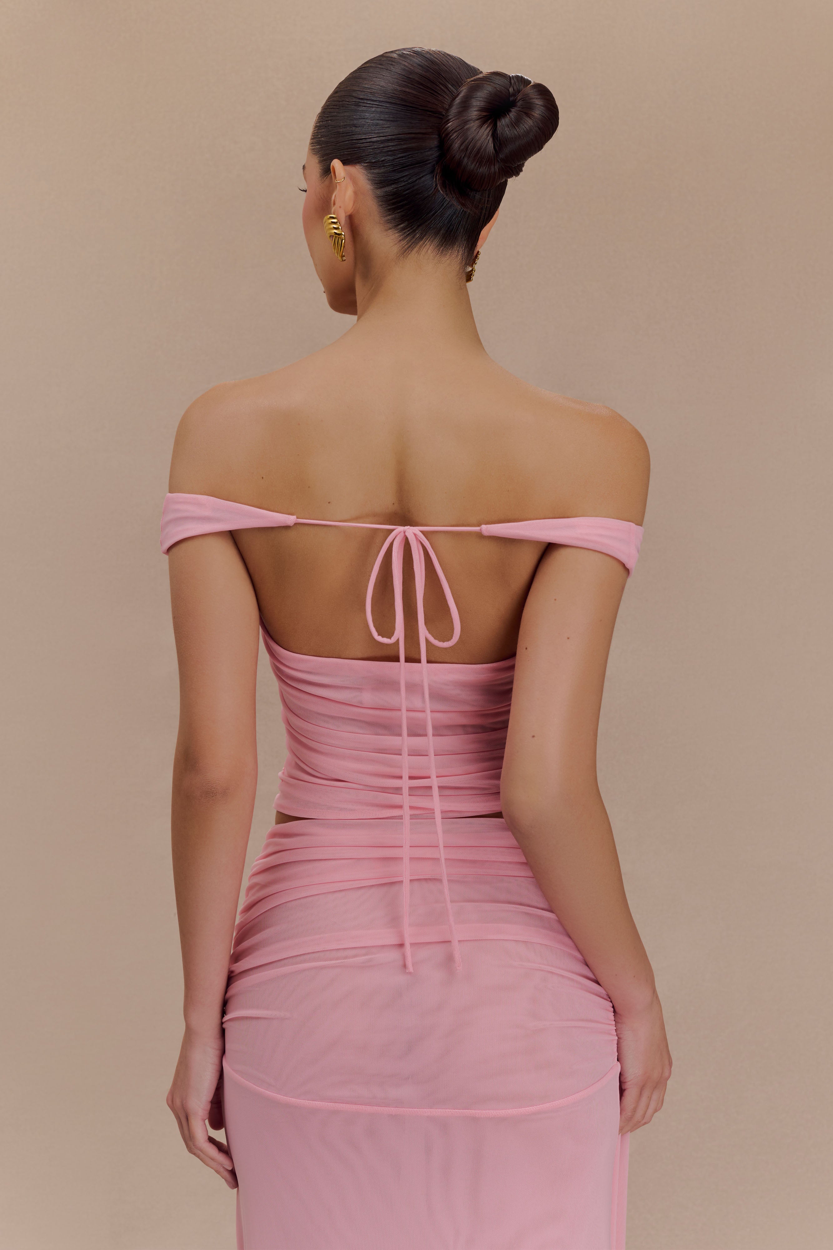 Brooklyn Fishnet Crop Top - Ροζ Καραμέλας