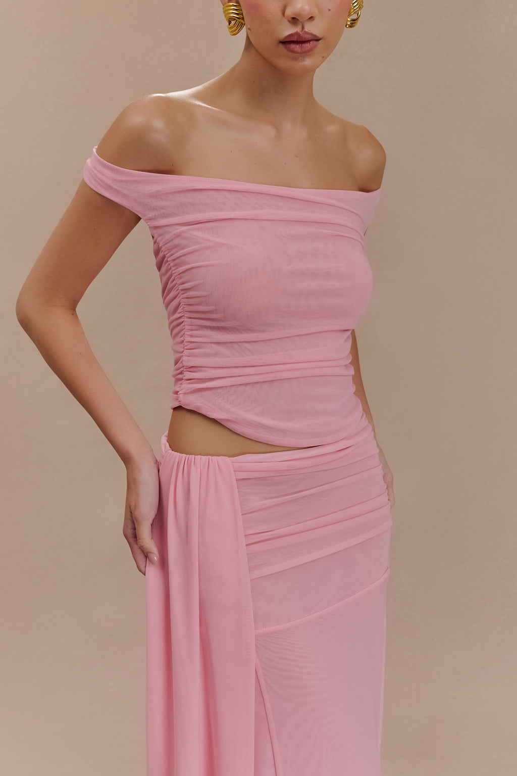 Brooklyn Fishnet Crop Top - Ροζ Καραμέλας