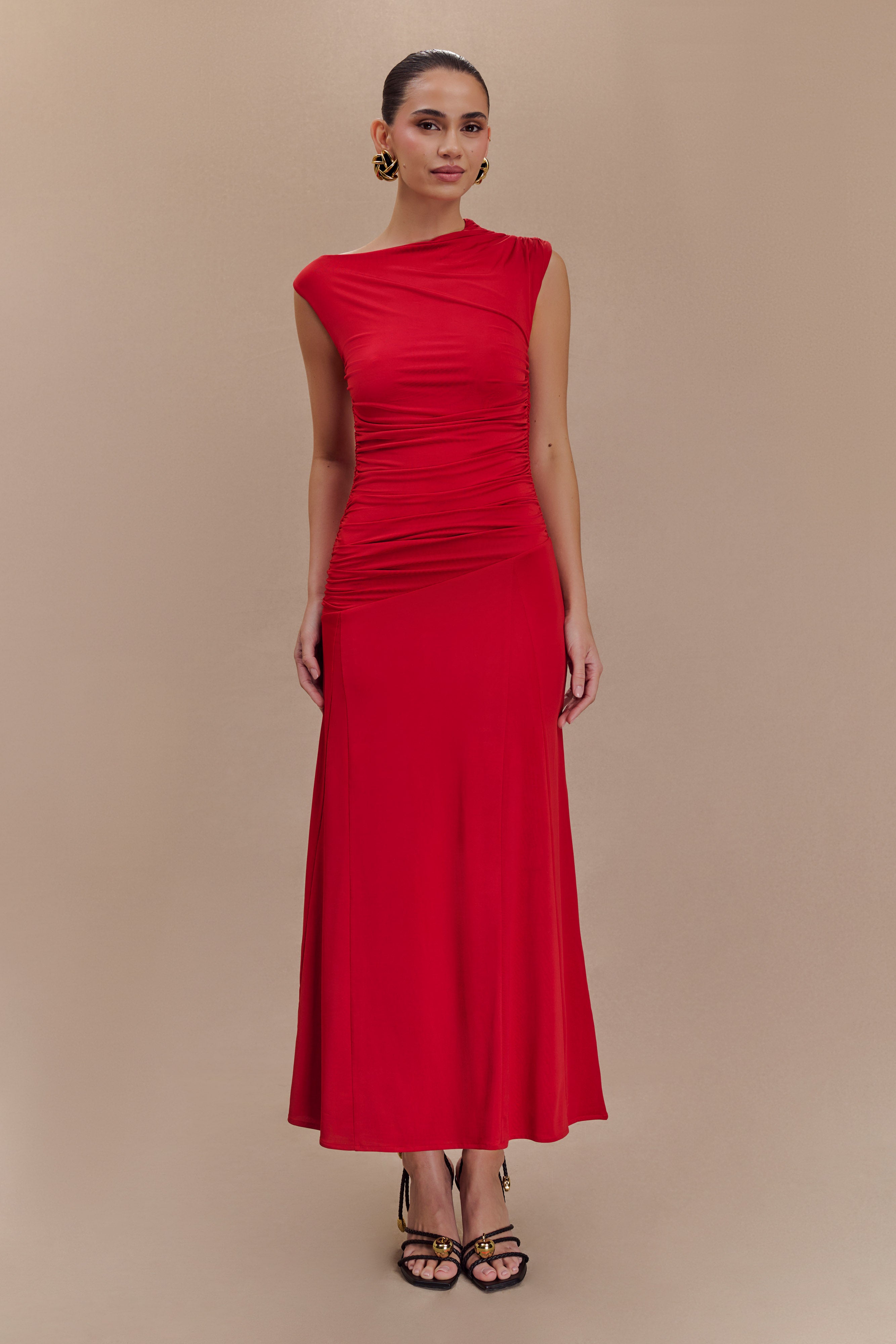 Navanna Ασύμμετρο Στενό Μίντι Φόρεμα - Κόκκινο