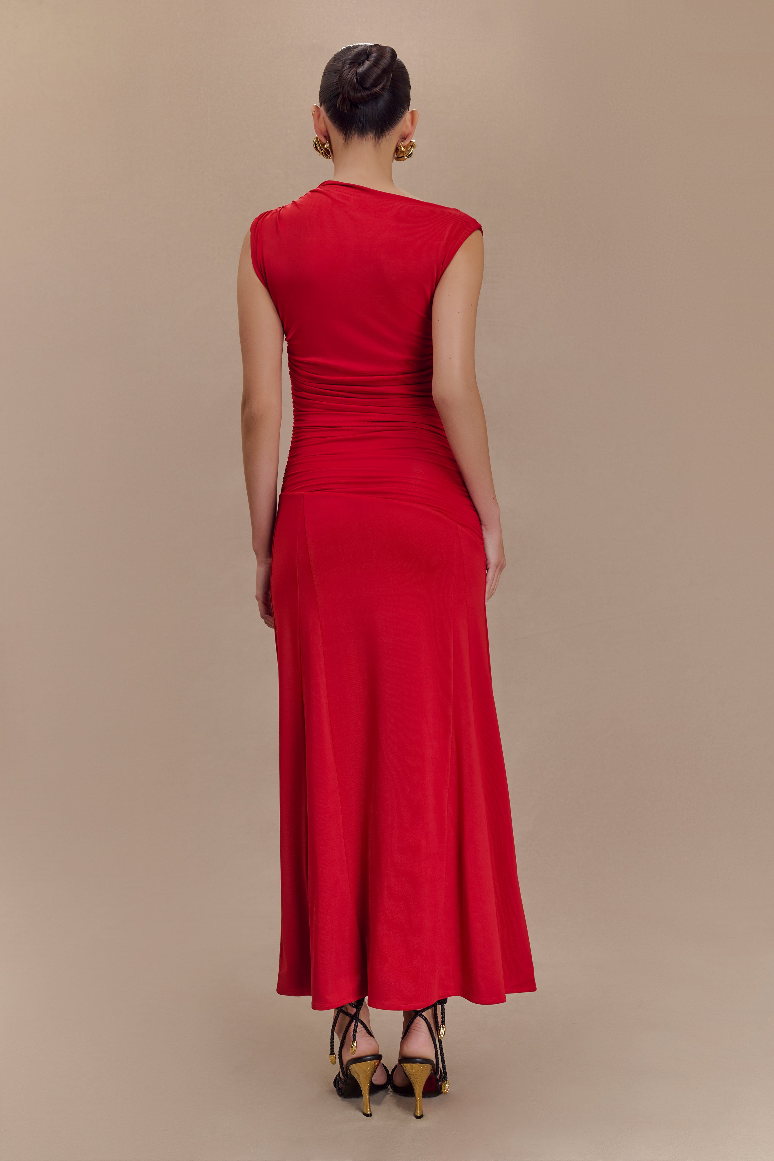 Navanna Ασύμμετρο Στενό Μίντι Φόρεμα - Κόκκινο