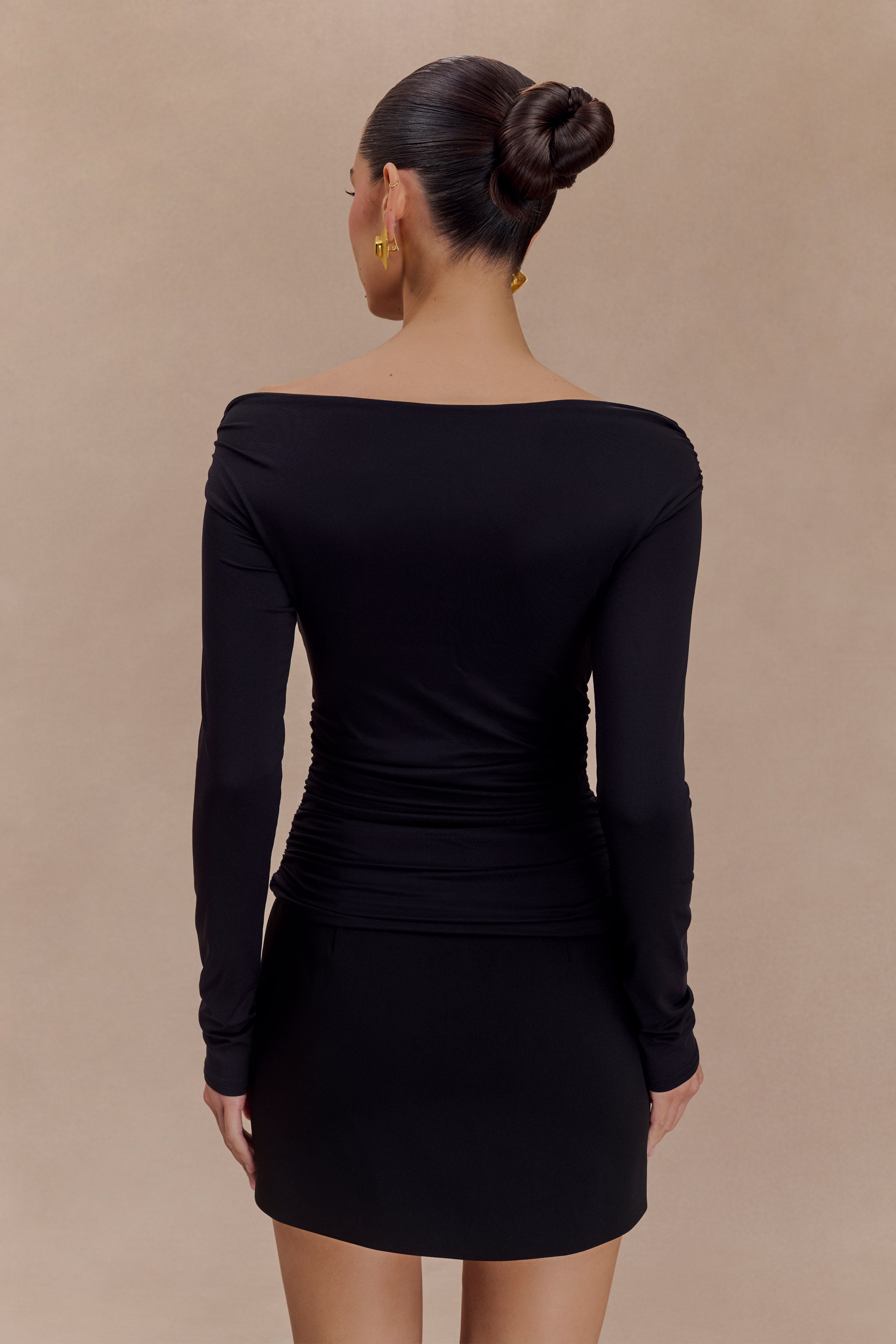 Jaden Μπλούζα Από Νάιλον Με Έξω Ώμους, Διπλής Όψης - Μαύρο