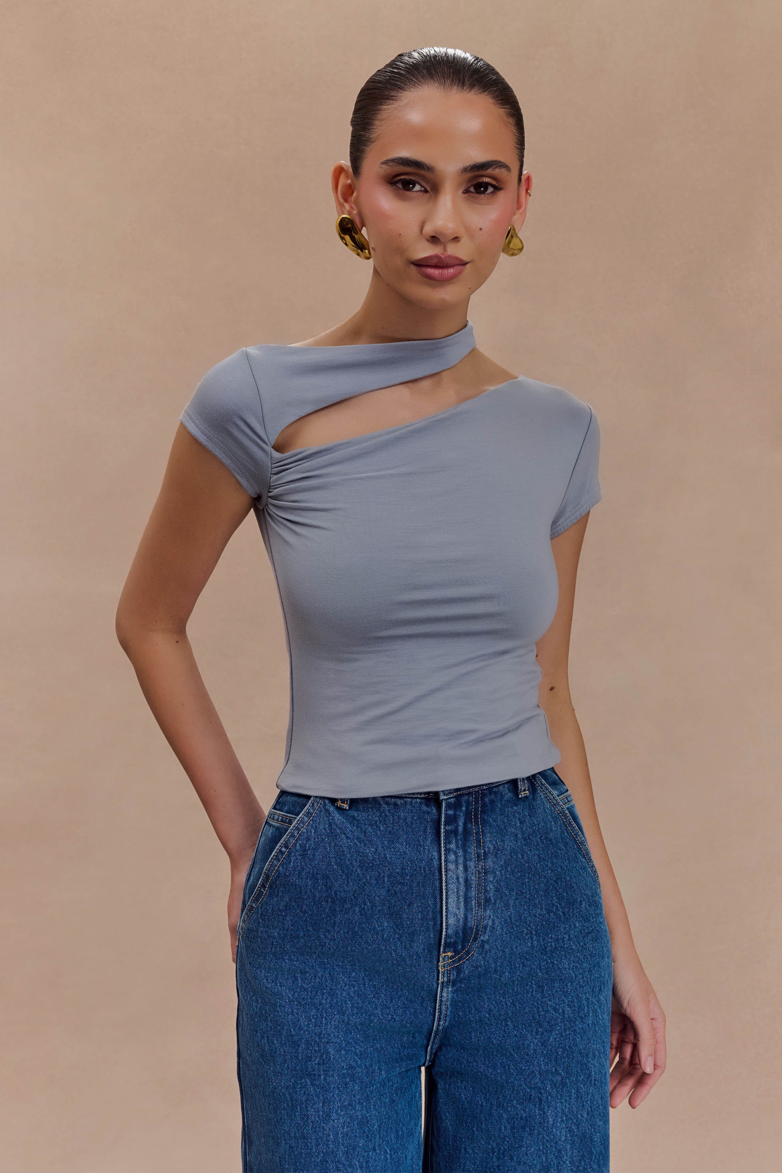 Aurelie Κοντομάνικο Μπλούζα Με Κοφτό Κούρεμα - Γκρι Σχιστόλιθος