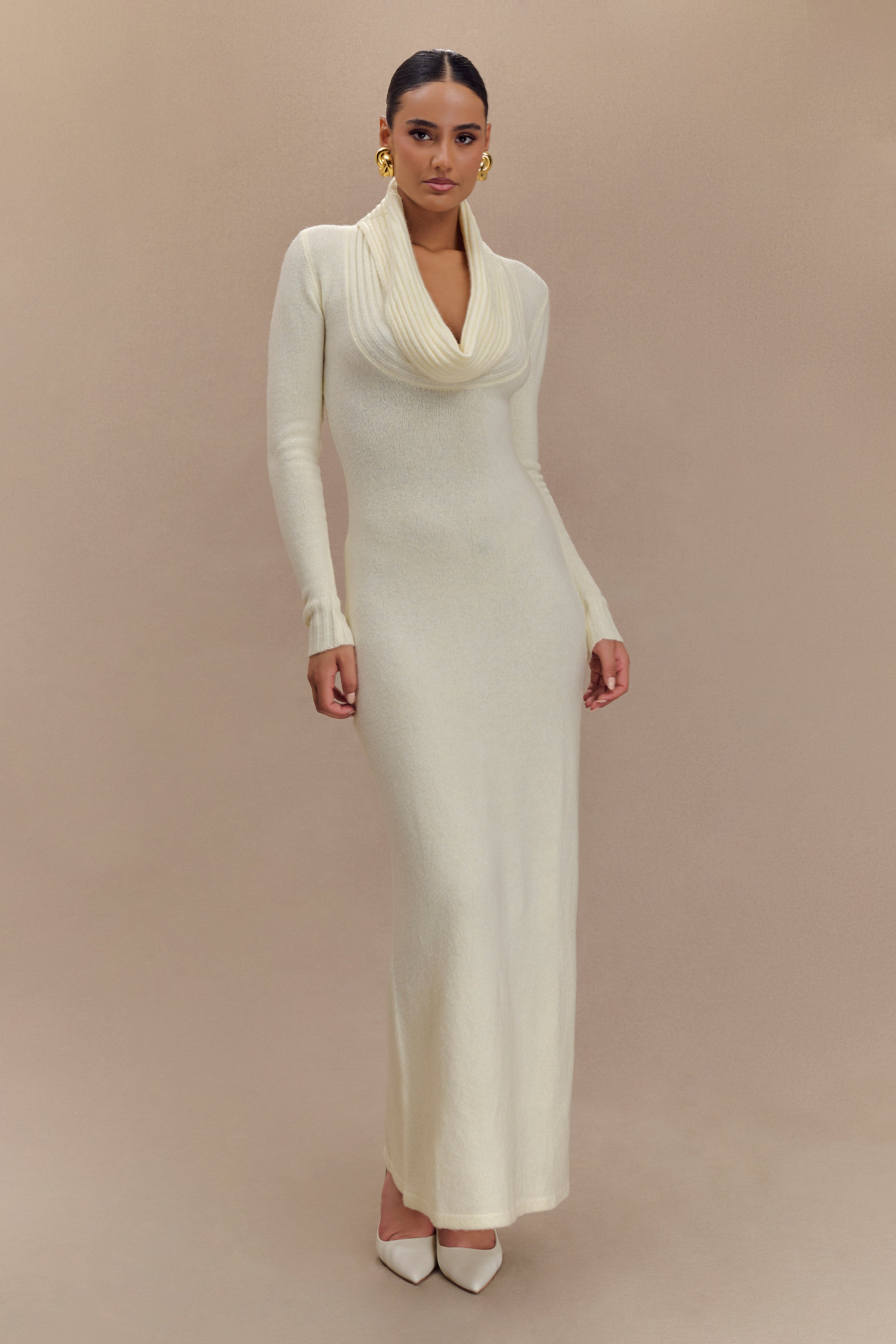 Φόρεμα Alessandra Με Διπλή Πλέξη Και Μάξι Σχέδιο - Ivory Marle