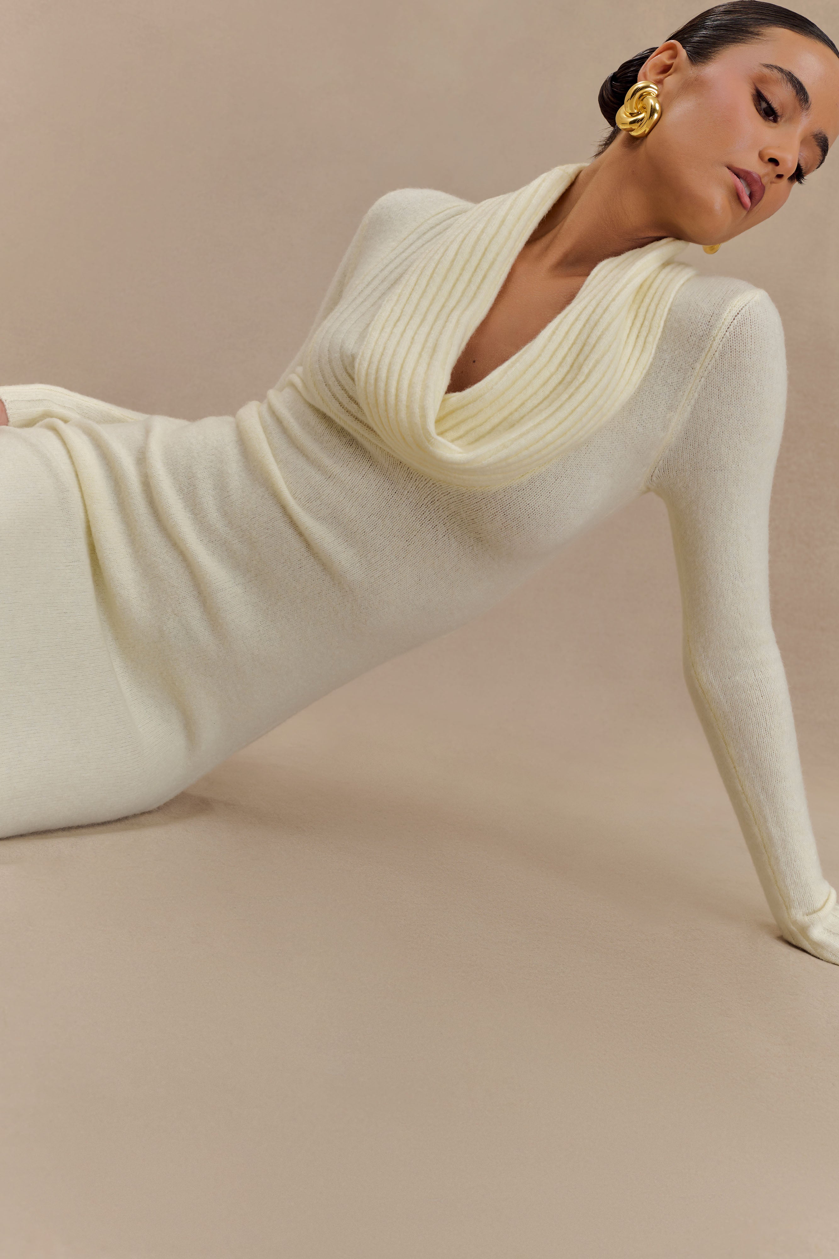 Φόρεμα Alessandra Με Διπλή Πλέξη Και Μάξι Σχέδιο - Ivory Marle