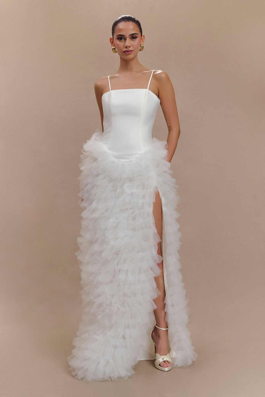 Φόρεμα Μάξι Με Στρώσεις Και Βολάν Magnolia - Ιβουάρ