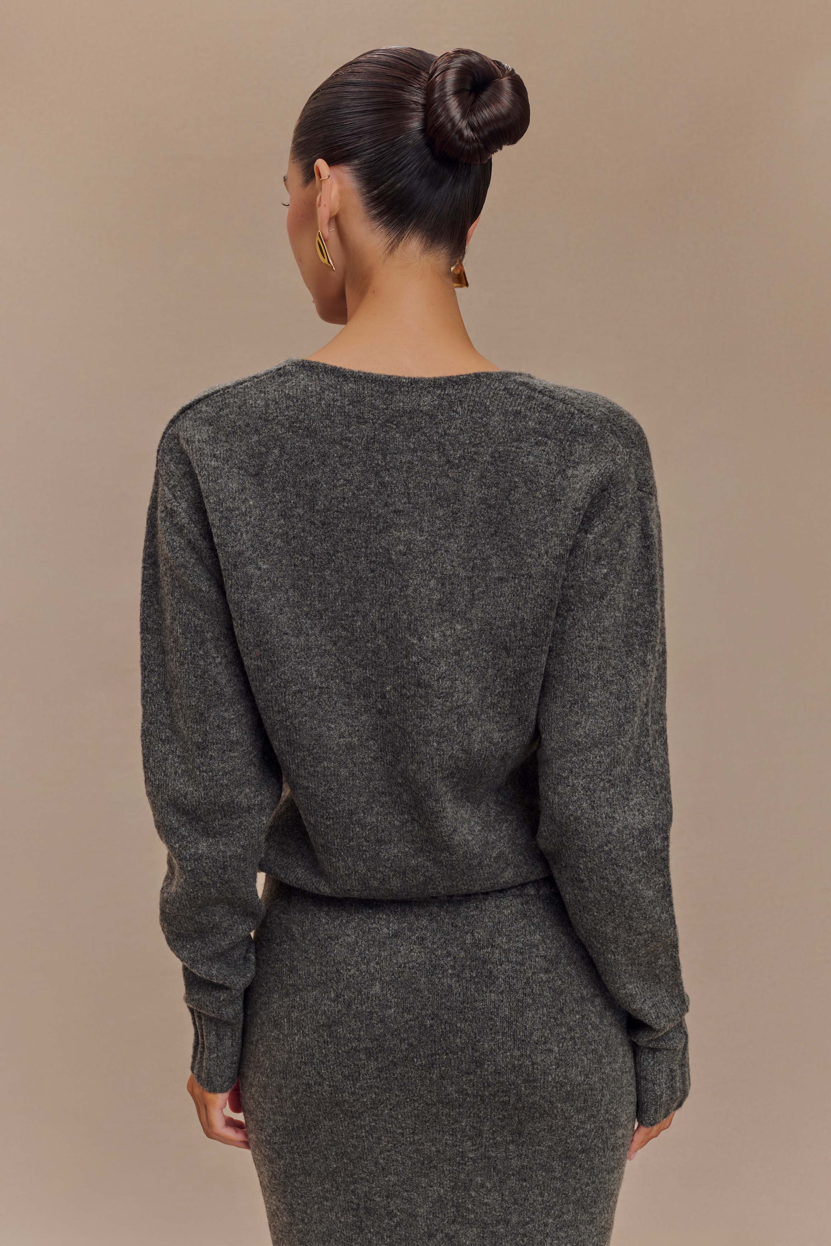 Πλεκτό Πουλόβερ Με V-Neck Και Φουλάρι Ella - Charcoal Marle