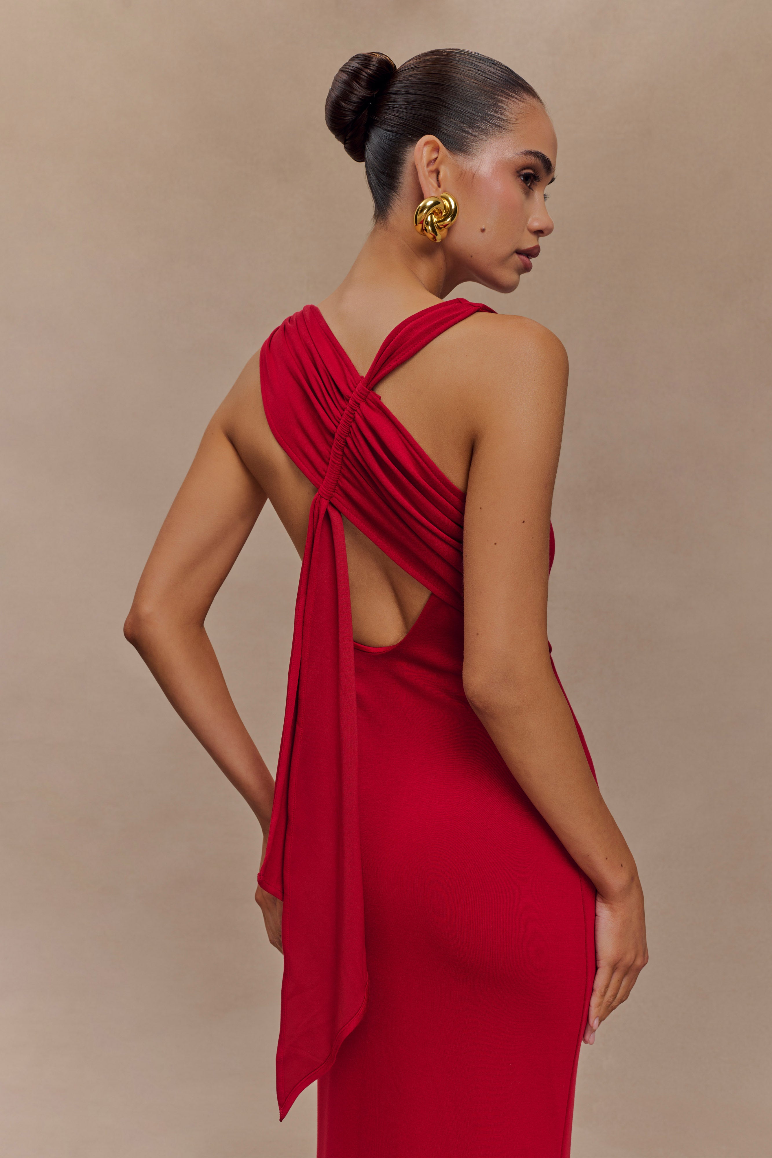 Φόρεμα Catelyn Asymmetric Scuba Jersey Midi - Ruby