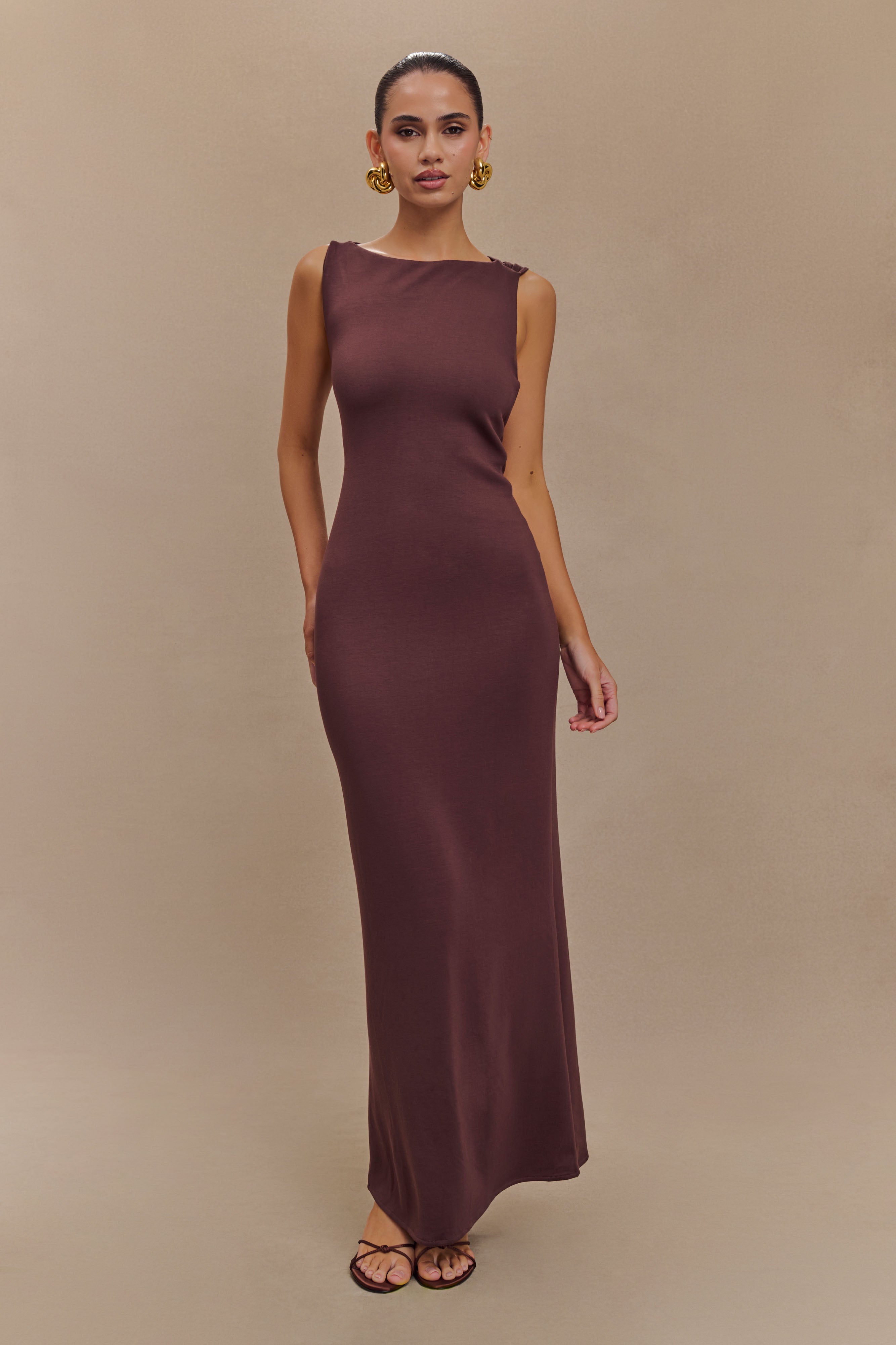 Φόρεμα Catelyn Asymmetric Scuba Jersey Midi - Καφέ Καφέ