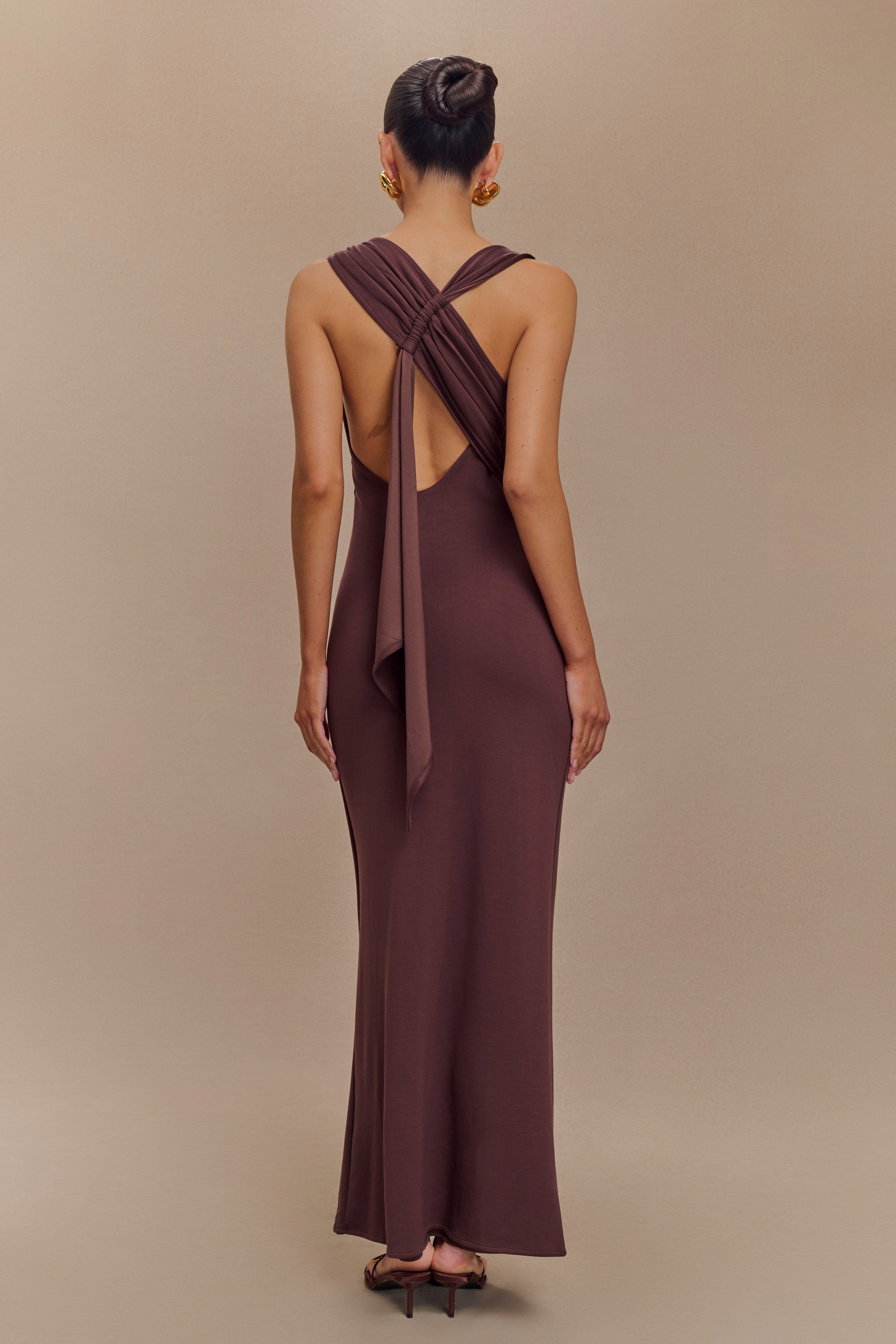 Φόρεμα Catelyn Asymmetric Scuba Jersey Midi - Καφέ Καφέ