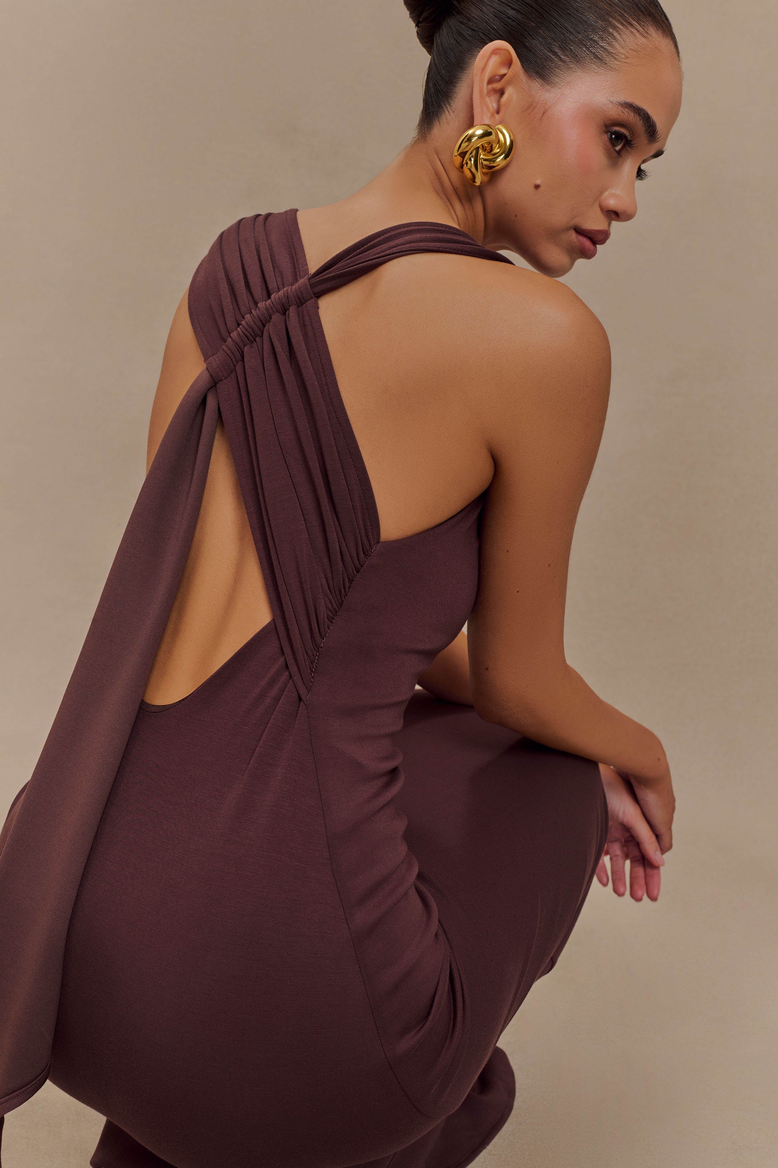 Φόρεμα Catelyn Asymmetric Scuba Jersey Midi - Καφέ Καφέ