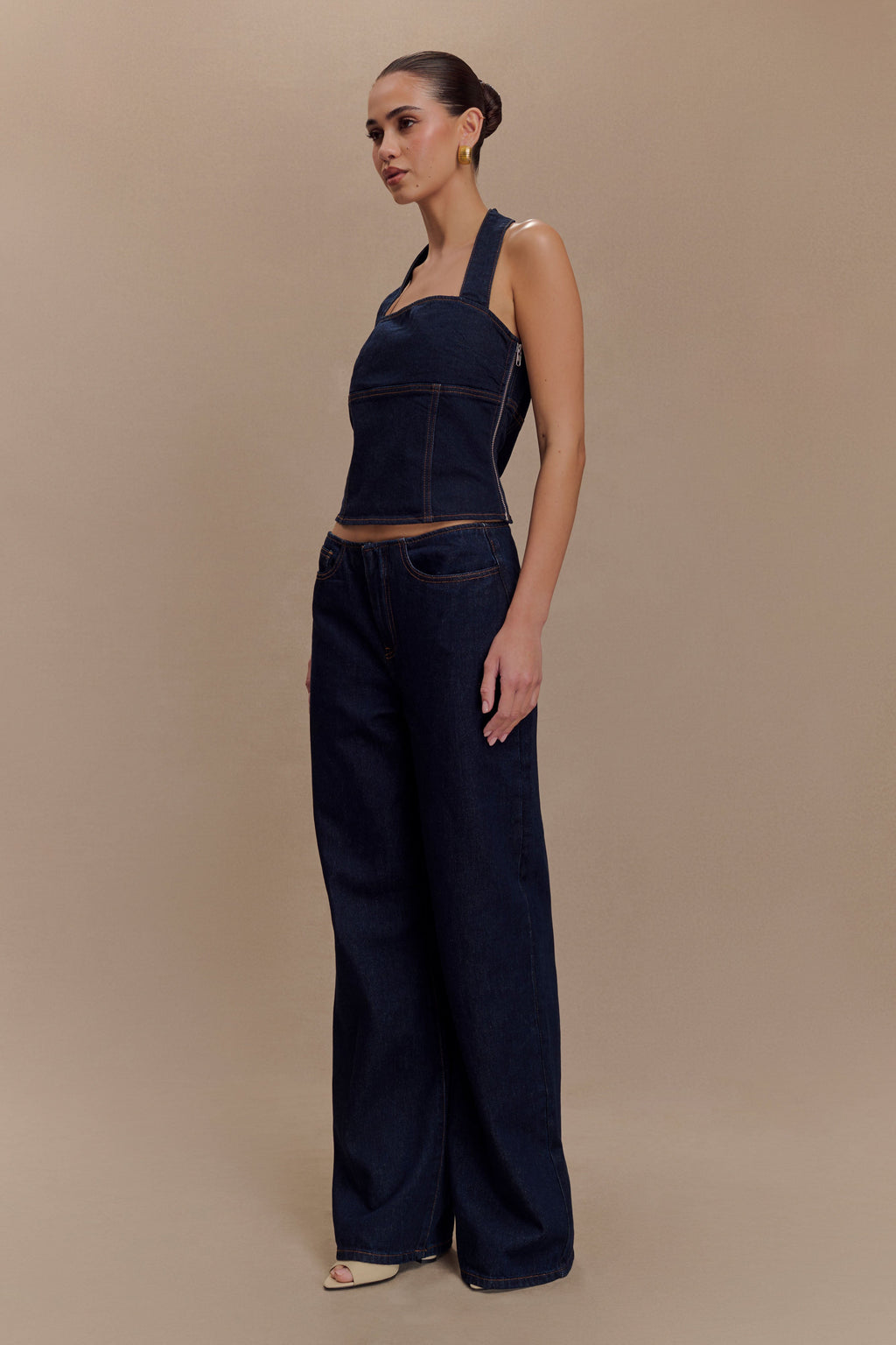 Τζιν Παντελόνι Caitlin Με Μέση Και Φαρδιά Γραμμή - Μπλε Indigo