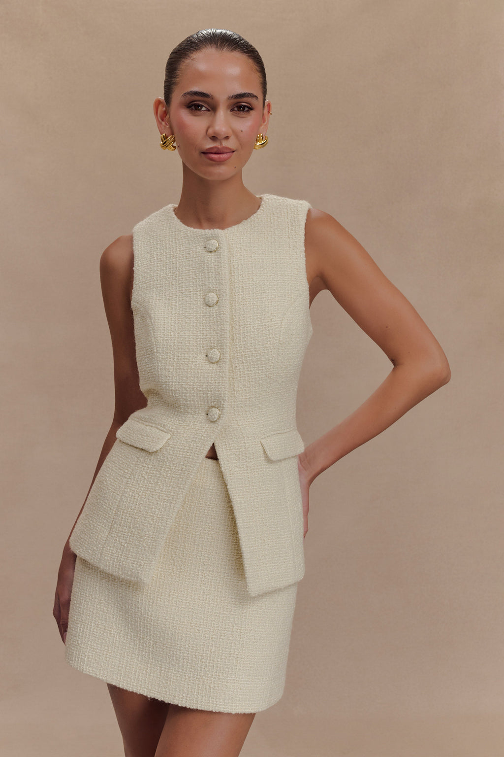 Αμάνικο Γιλέκο Camilla Boucle - Ιβουάρ