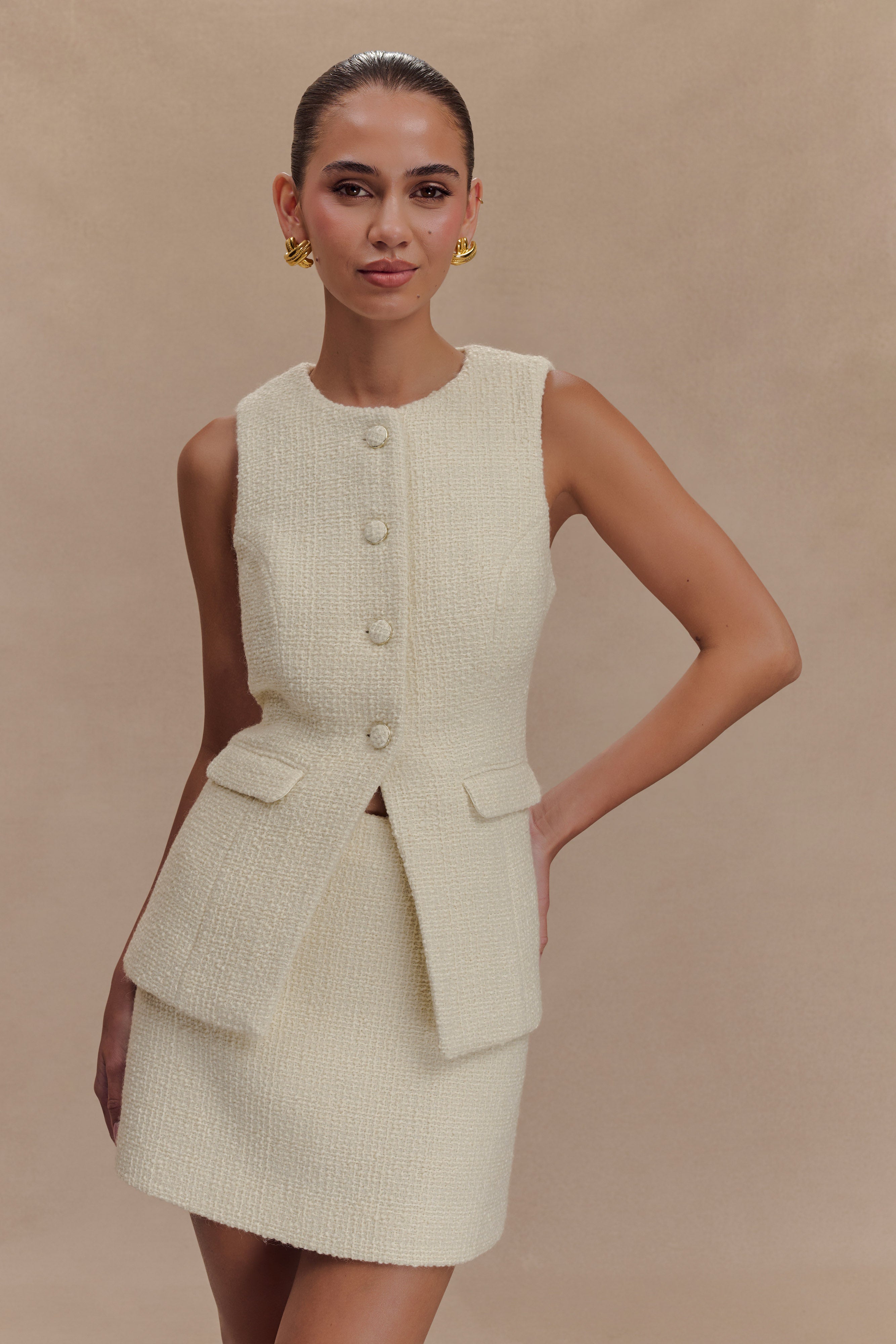 Αμάνικο Γιλέκο Camilla Boucle - Ιβουάρ