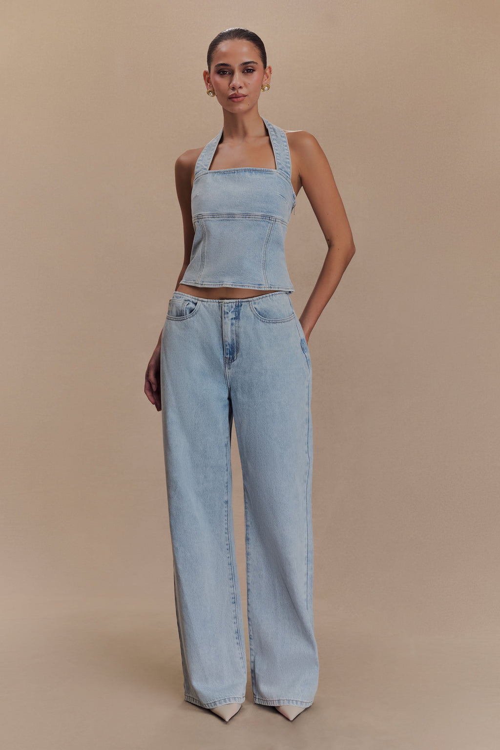 Τζιν Παντελόνι Caitlin Με Μέση Και Φαρδιά Γραμμή - Ανοιχτό Μπλε